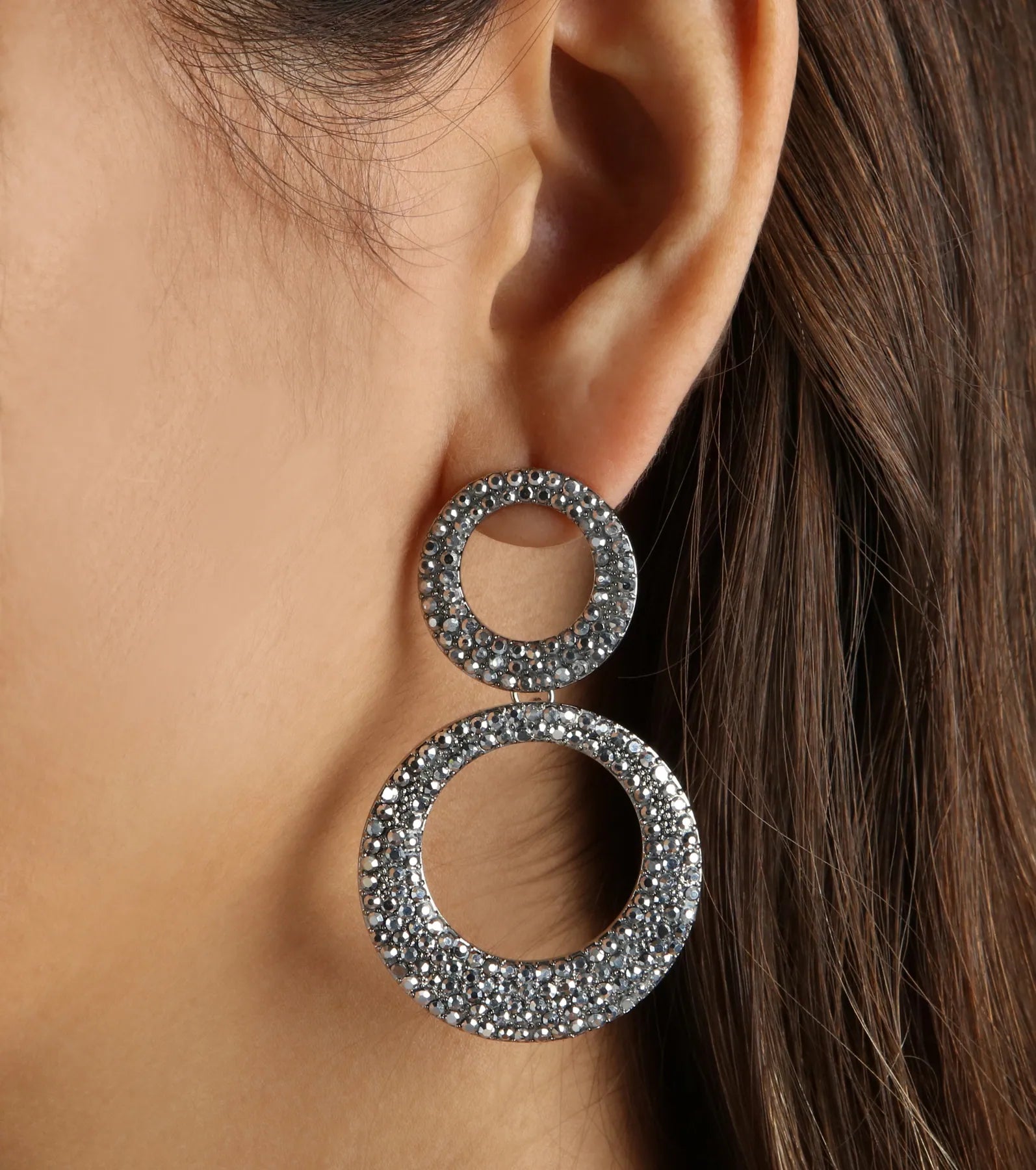 Ultimate Edgy Glam Rhinestone Double Hoop Earrings