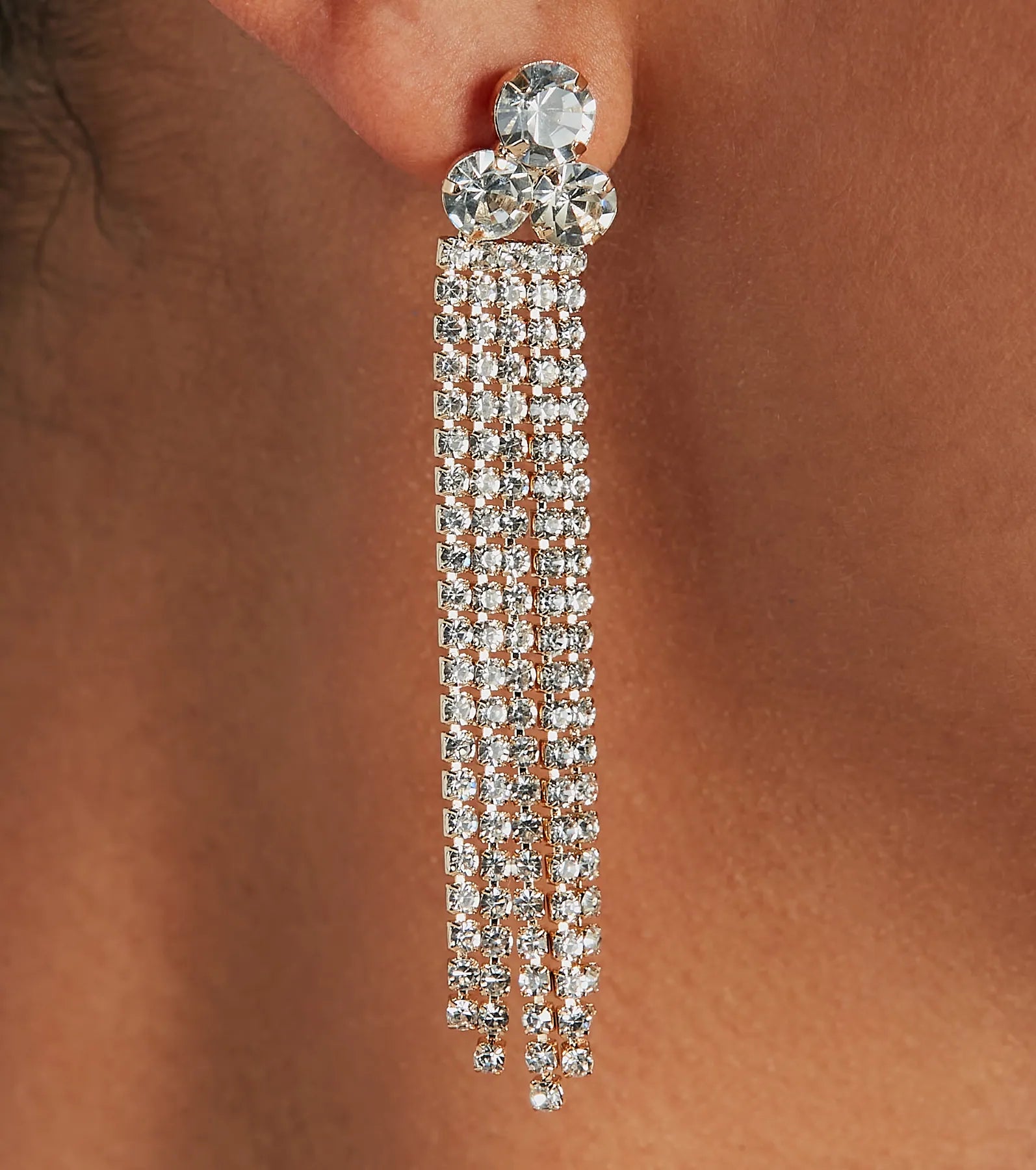 Premium Rhinestone Linear Fringe Earrings - Elevate Your Style