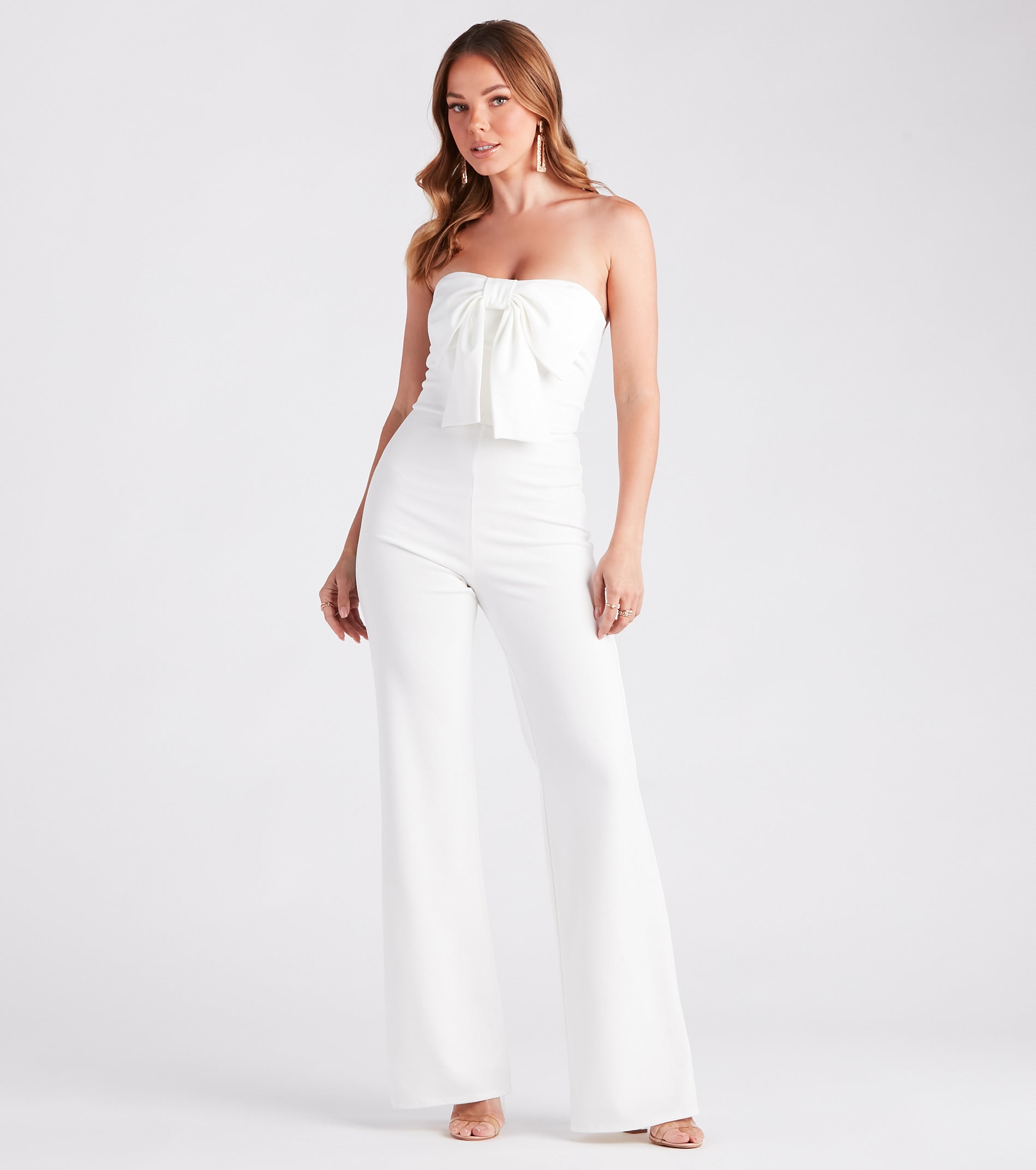 Ultimate Show-Stopper Strapless Crepe Bow Jumpsuit