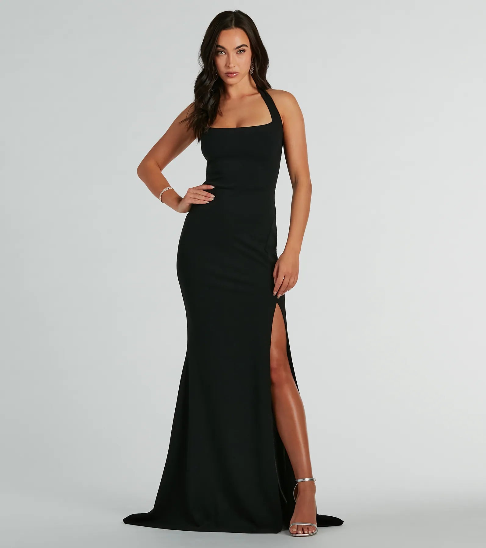 Premium Lydia Halter Mermaid Crepe Formal Gown