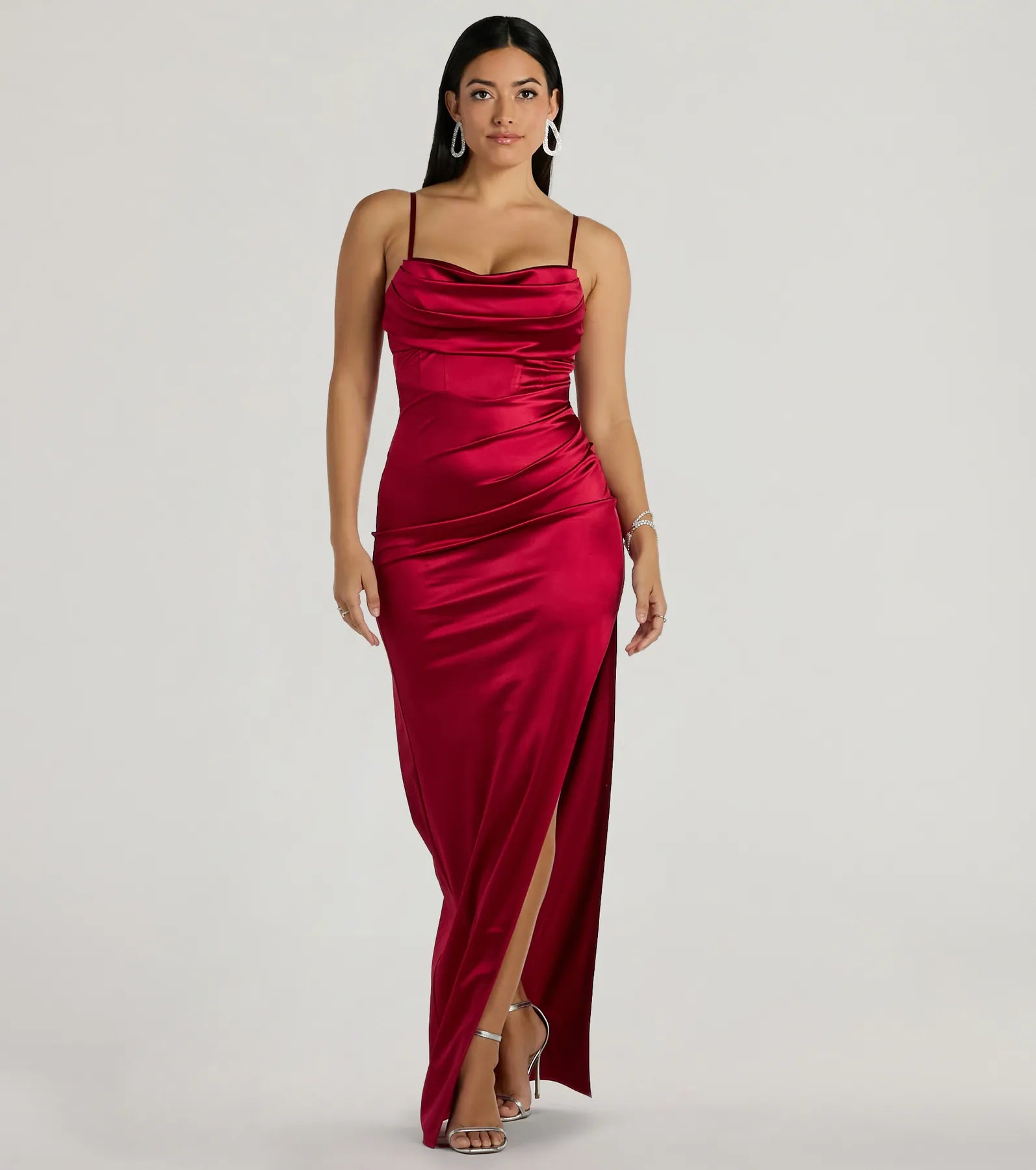 Iliana Premium Satin Corset Dress with High Slit