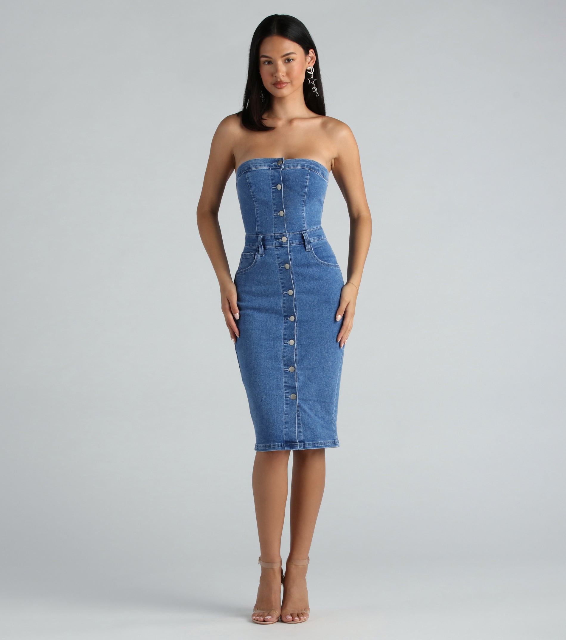 Ultimate Denim Strapless Midi Dress - Effortless Elegance