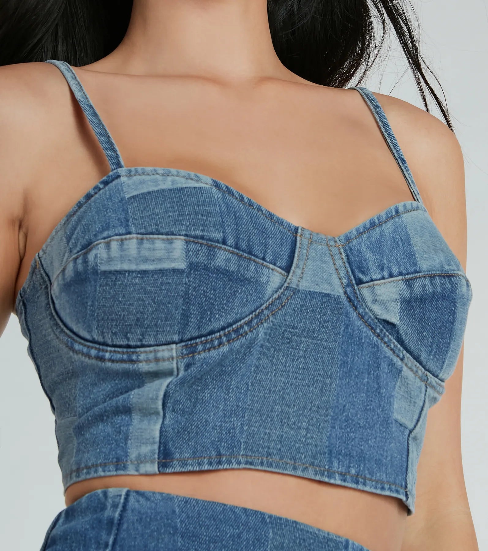 Ultimate Retro Patchwork Denim Bustier Top