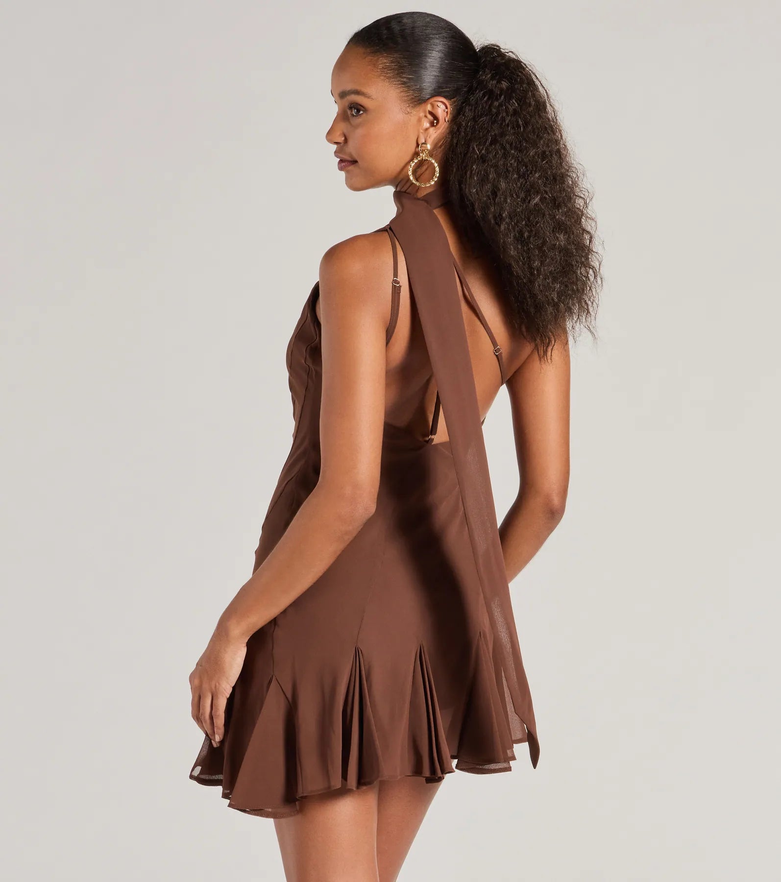 Ultimate Chiffon Scarf Neck Mini Dress - Sleek & Elevated