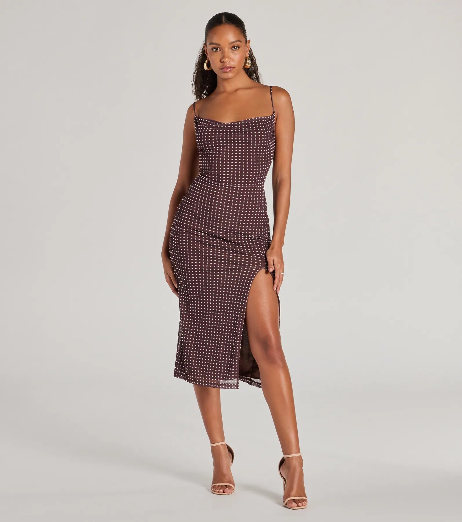 Ultimate Polka Dot Cowl Neck Midi Dress - Class Act Collection