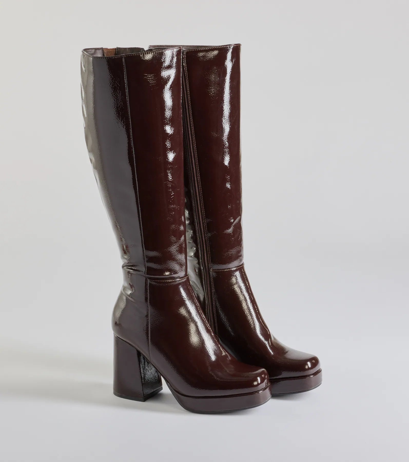 Ultimate Styling Patent Faux Leather Knee-High Platform Boots