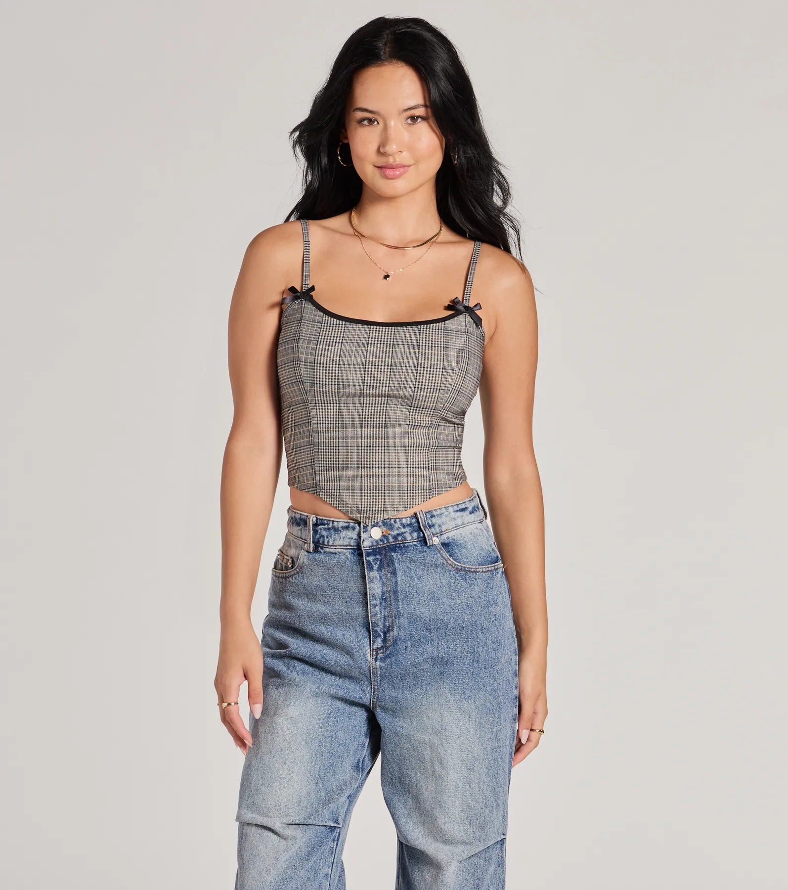 Ultimate Preppy Vibe Lace-Up Plaid Corset Top