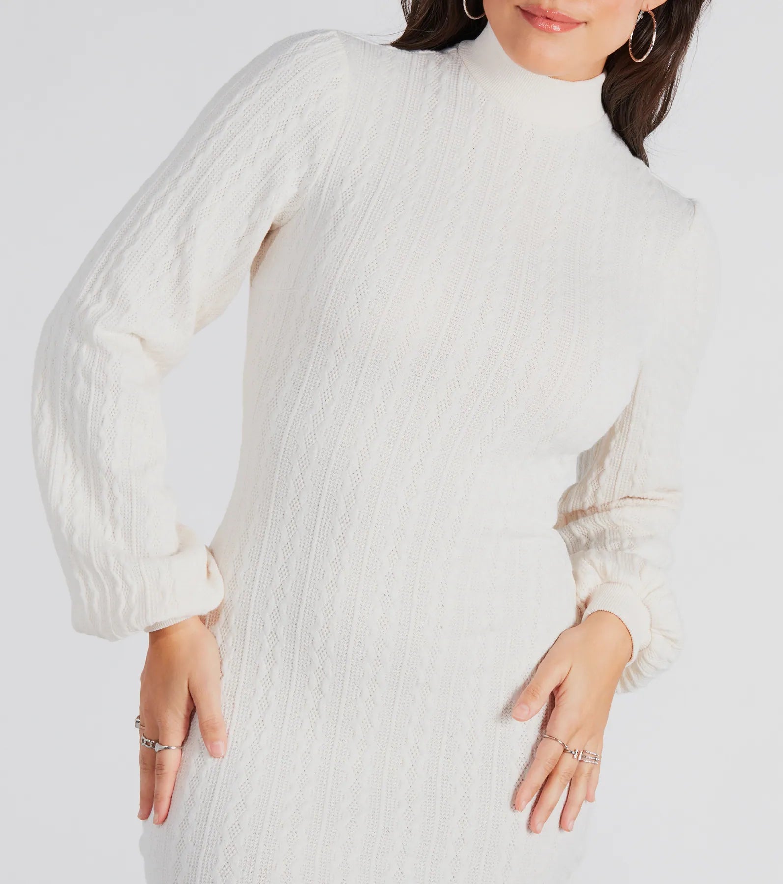 Premium Winter Cable Knit Mock Neck Mini Dress - Ultimate Cozy Chic