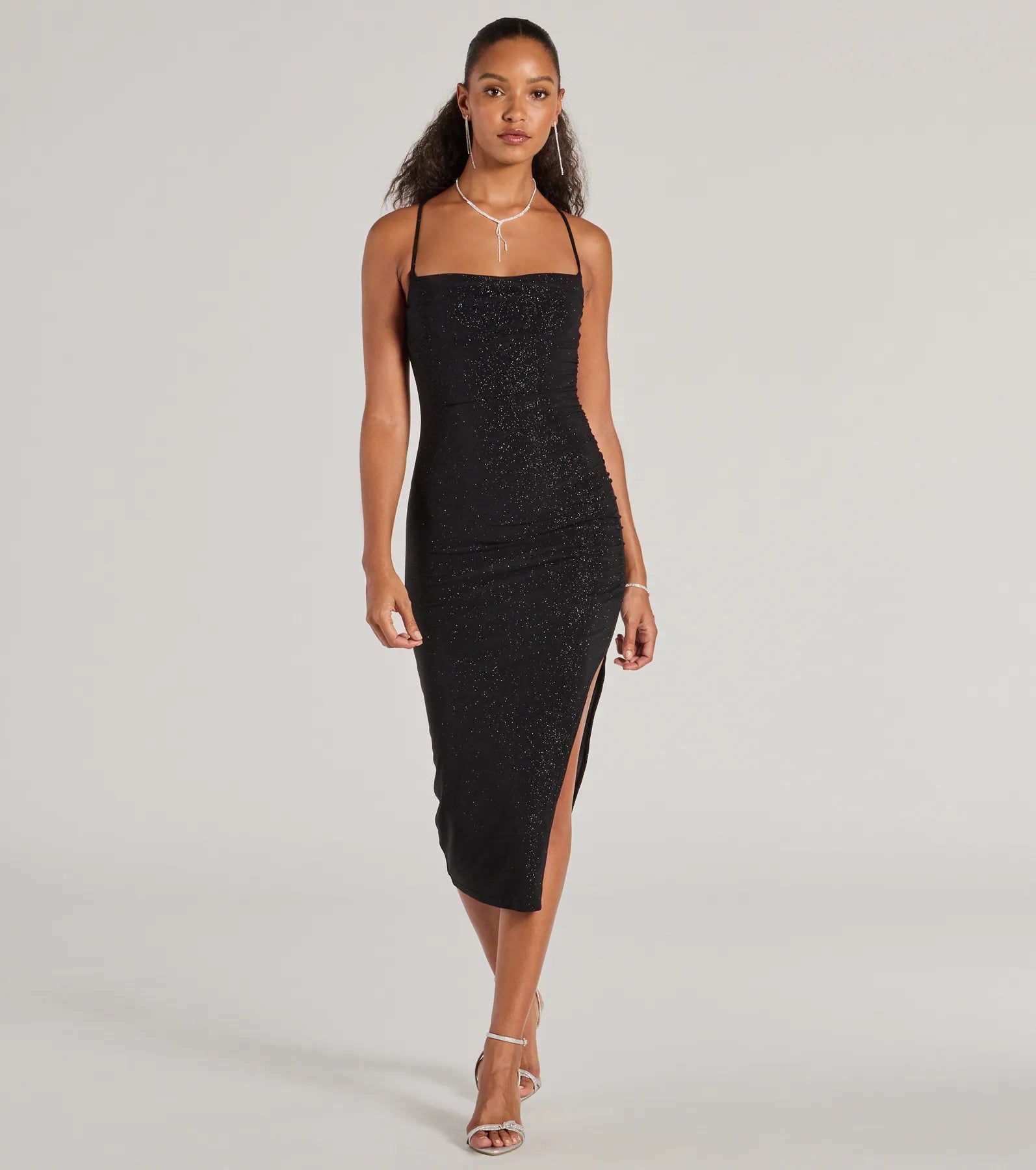 Ultimate Glamour Glitter Knit High Slit Midi Dress