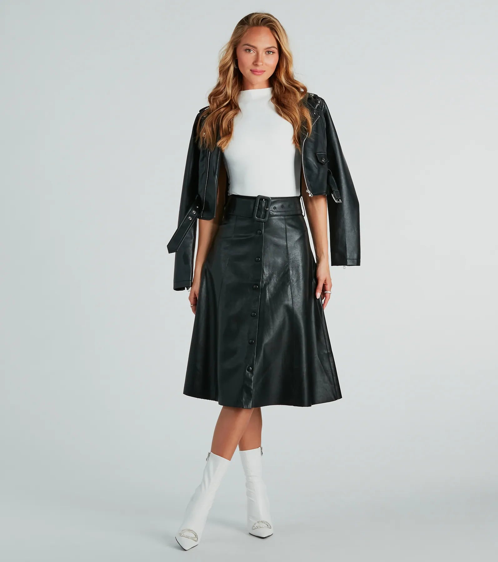Ultimate Faux Leather A-Line Midi Skirt for the Modern Woman
