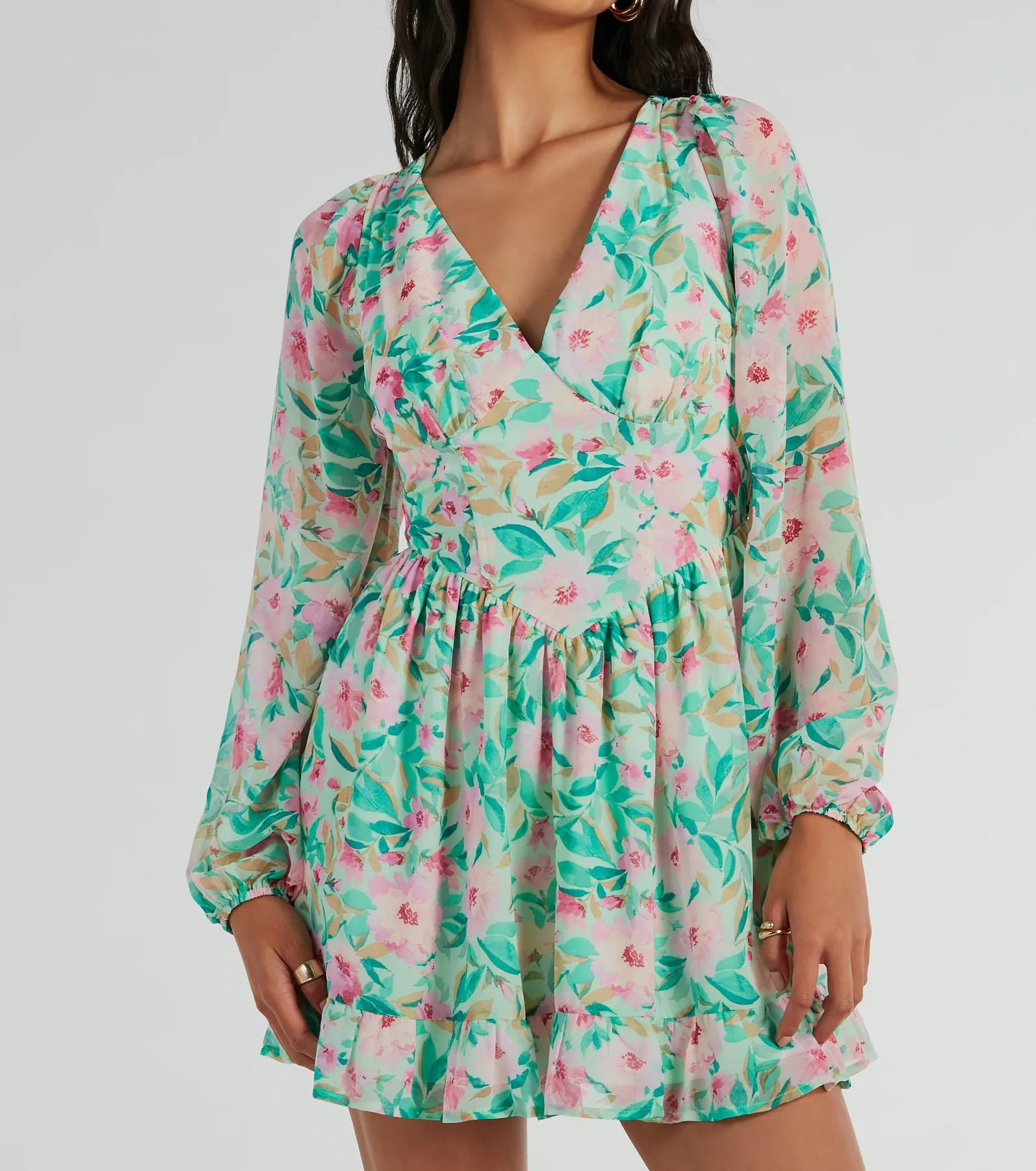 Ultimate Radiant Vacay V-Neck Floral Chiffon Dress