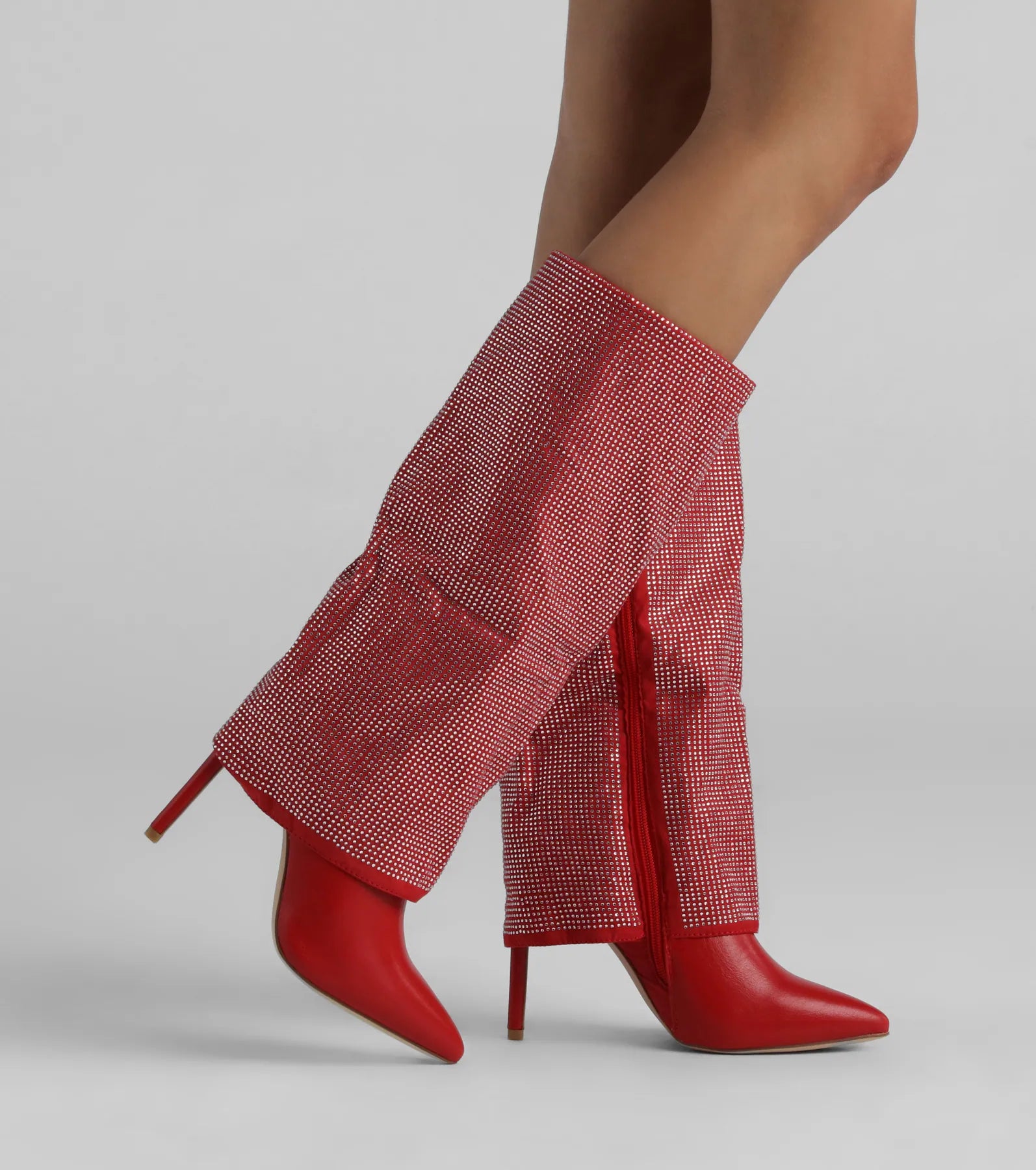 Ultimate Bling Babe Rhinestone Foldover Stiletto Boots