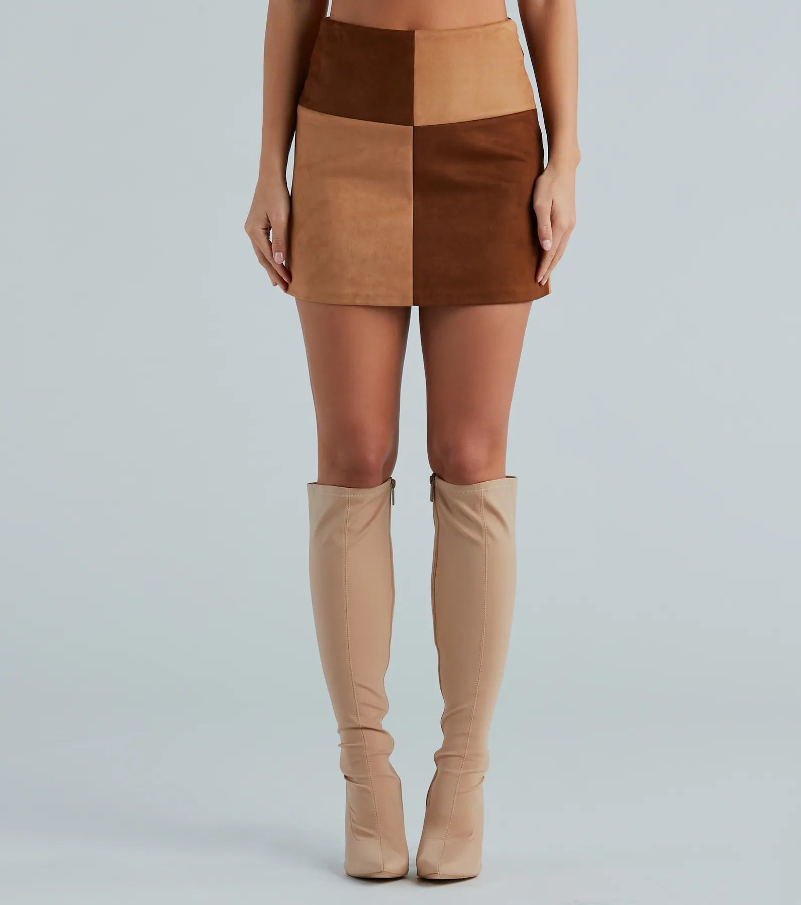 Ultimate Fall Faux Suede Mini Skirt - Premium Checkered Style