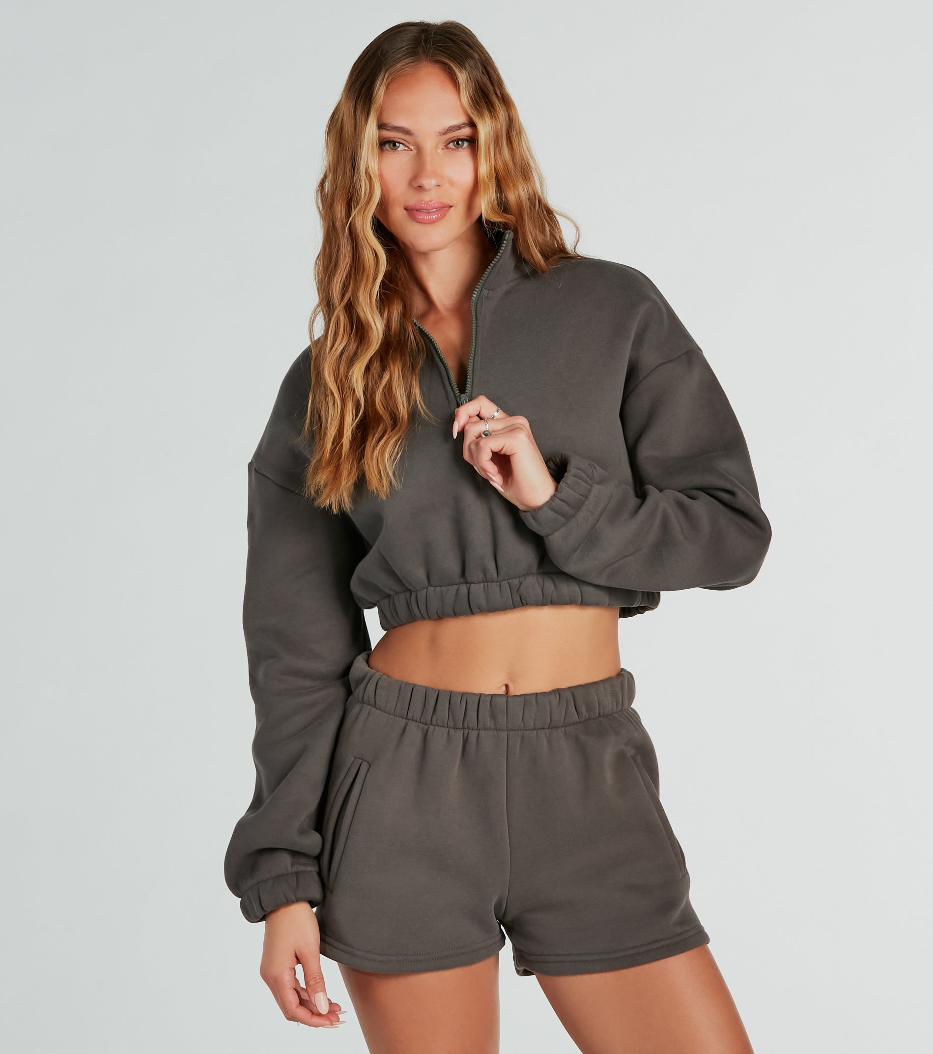 Premium Weekend Loading Half-Zip Fleece Crop Sweatshirt