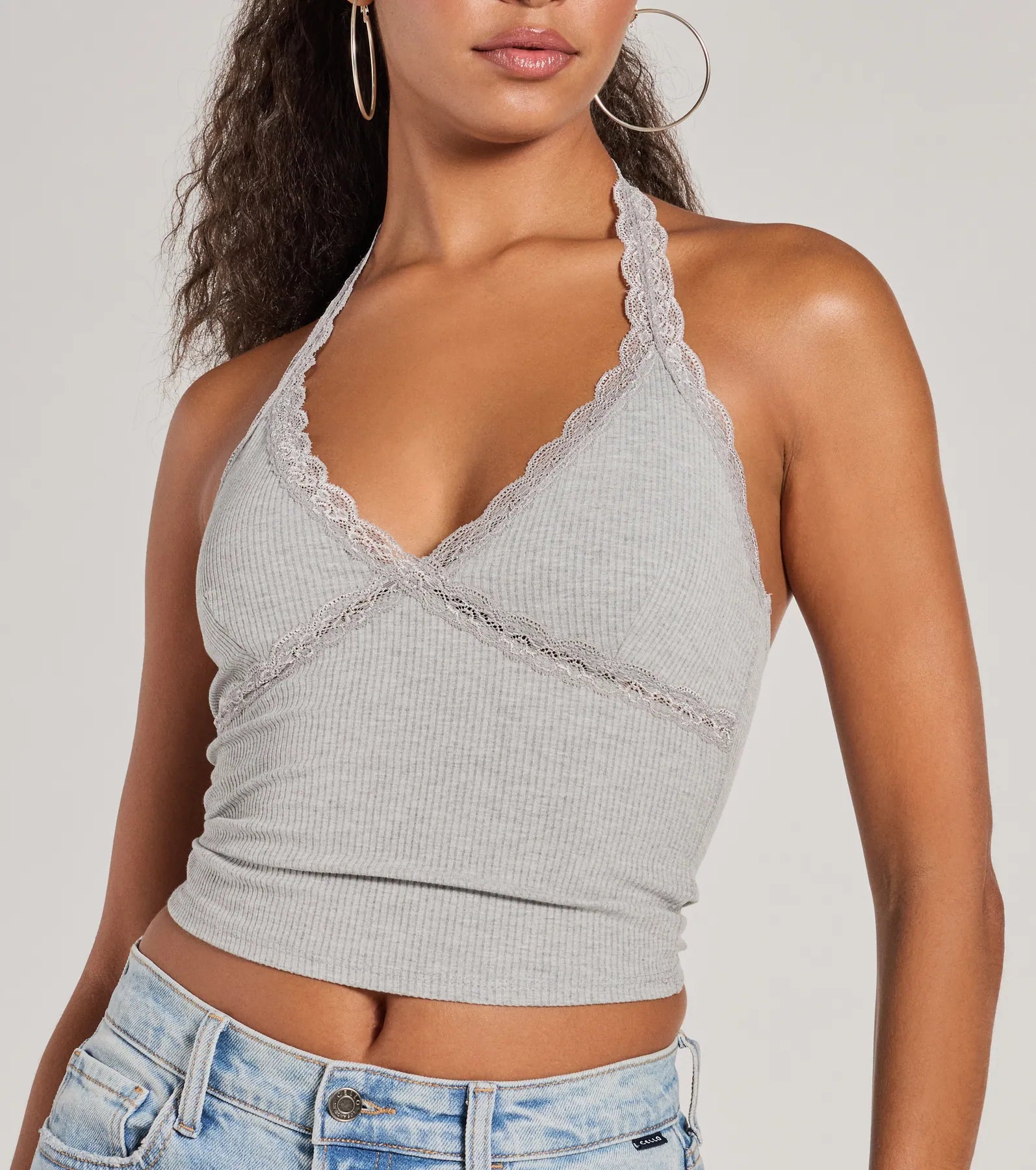 Premium Lace Trim Knit Halter Top - Ultimate Comfort & Style