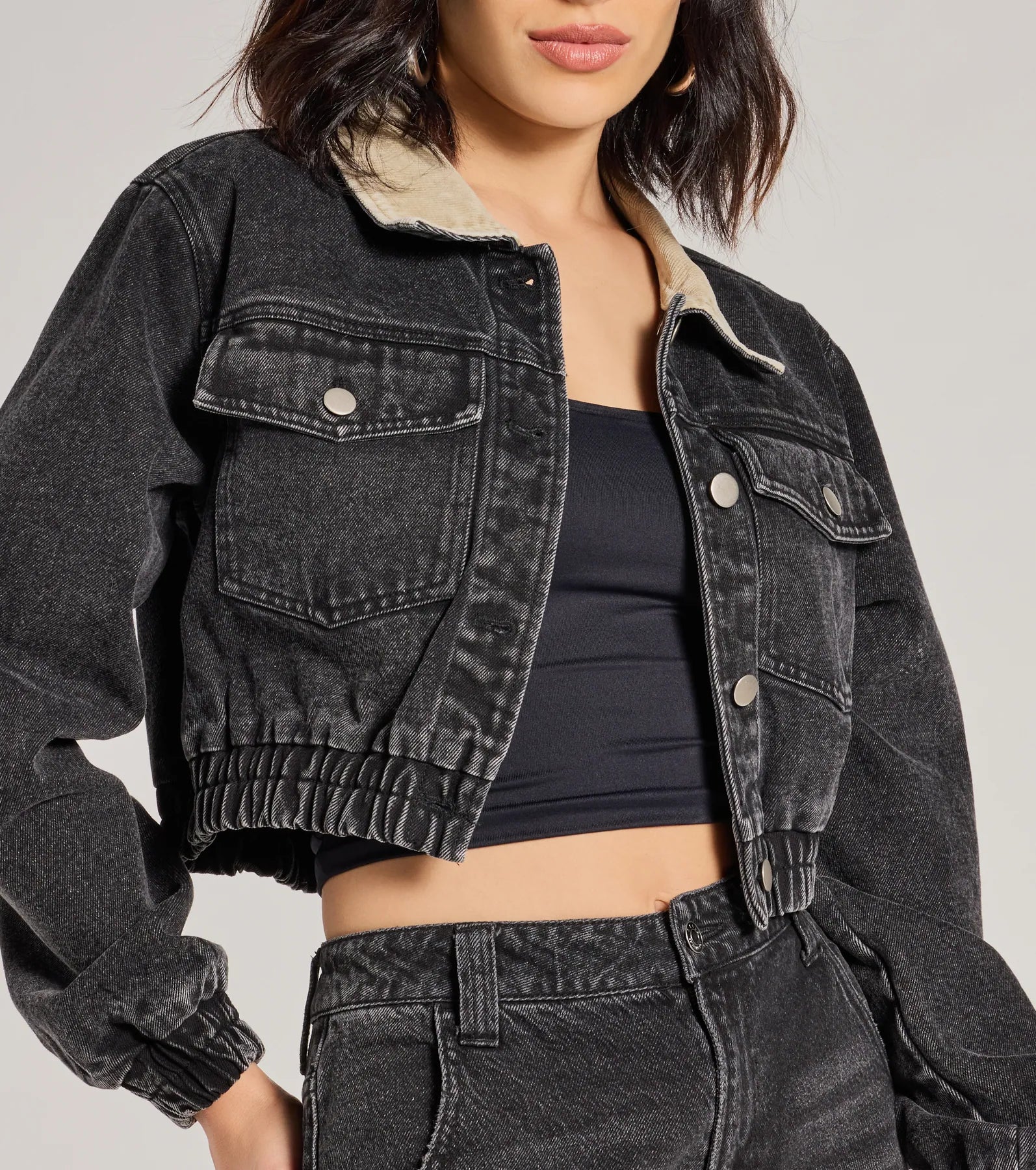 Ultimate Cool Girl Denim Trucker Jacket with Corduroy Trim