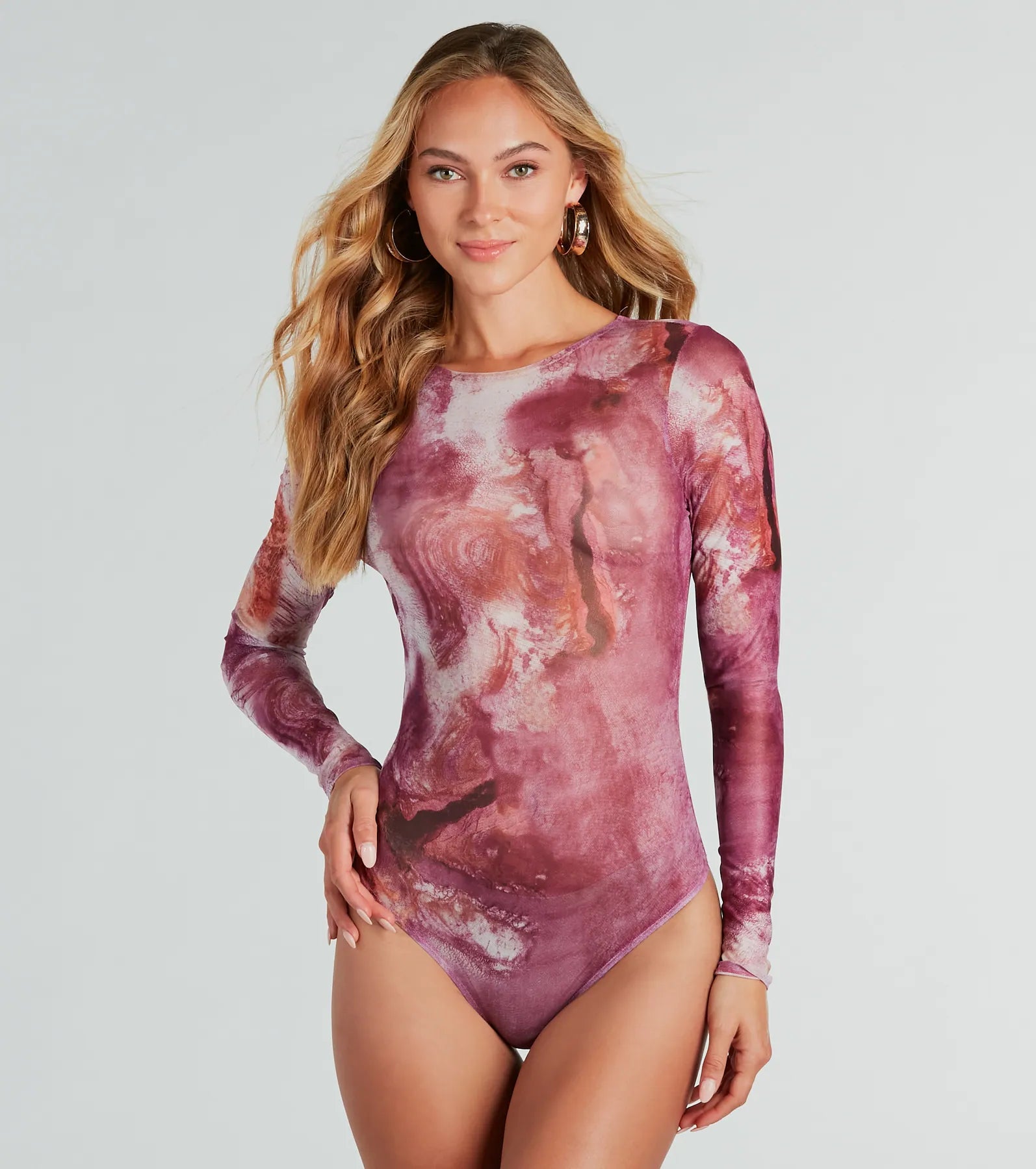 Ultimate Marble Mood Mesh Bodysuit - Long Sleeve Elegance