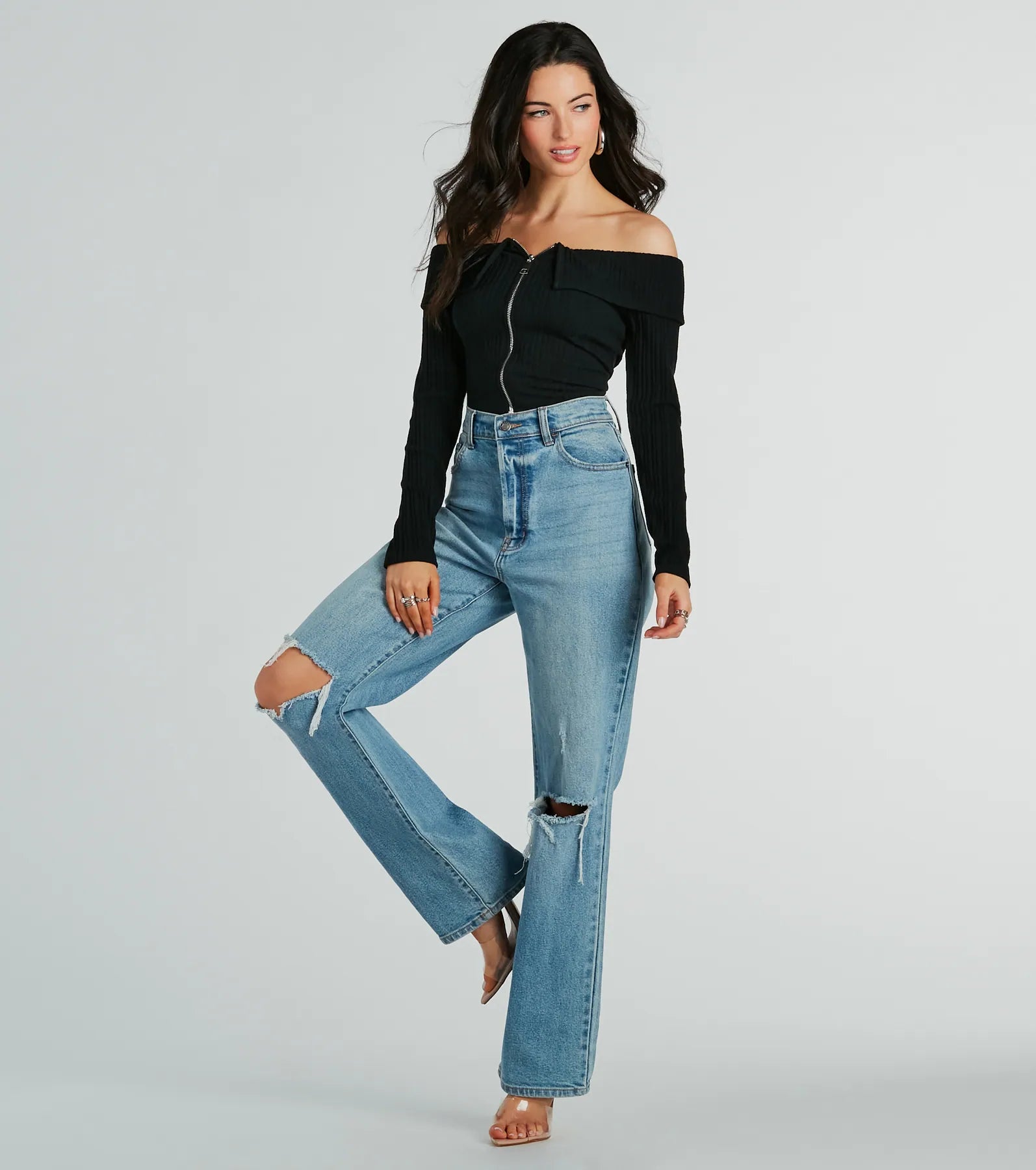 Ultimate Off-The-Shoulder Zip Top - Effortlessly Charming