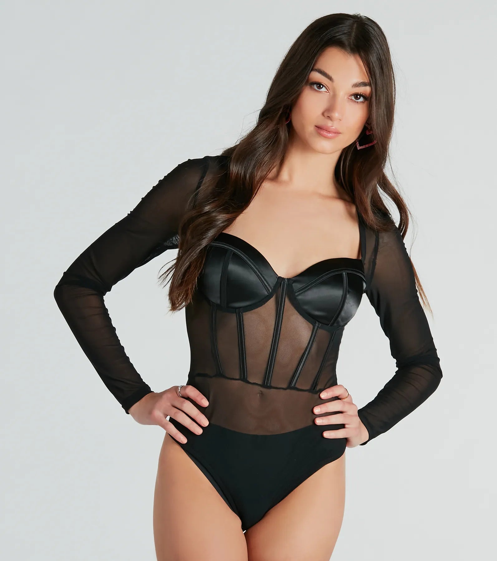 Ultimate Sultry Sheer Mesh & Satin Bustier Bodysuit