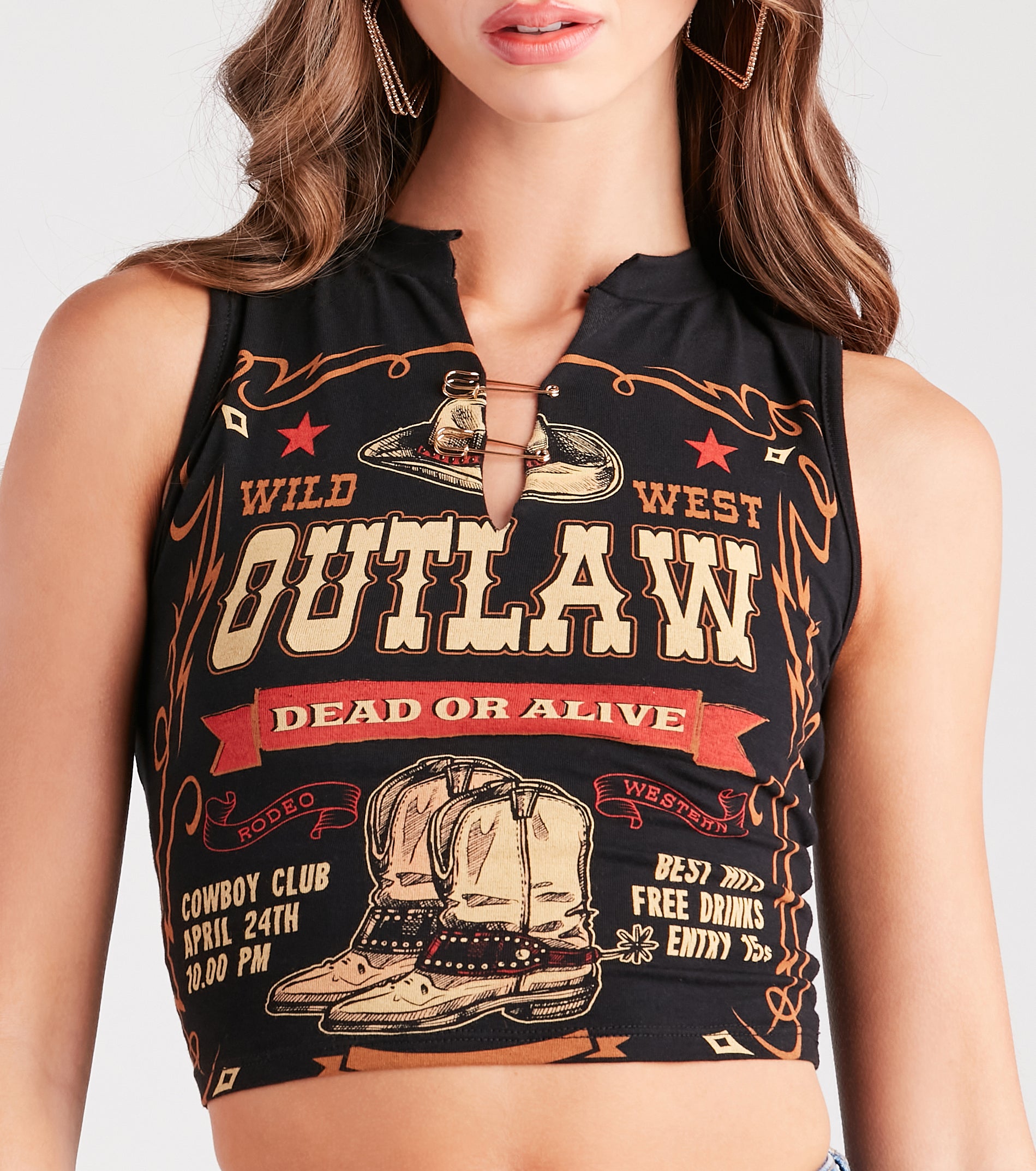 Premium Wild West Outlaw Graphic Crop Tank Top