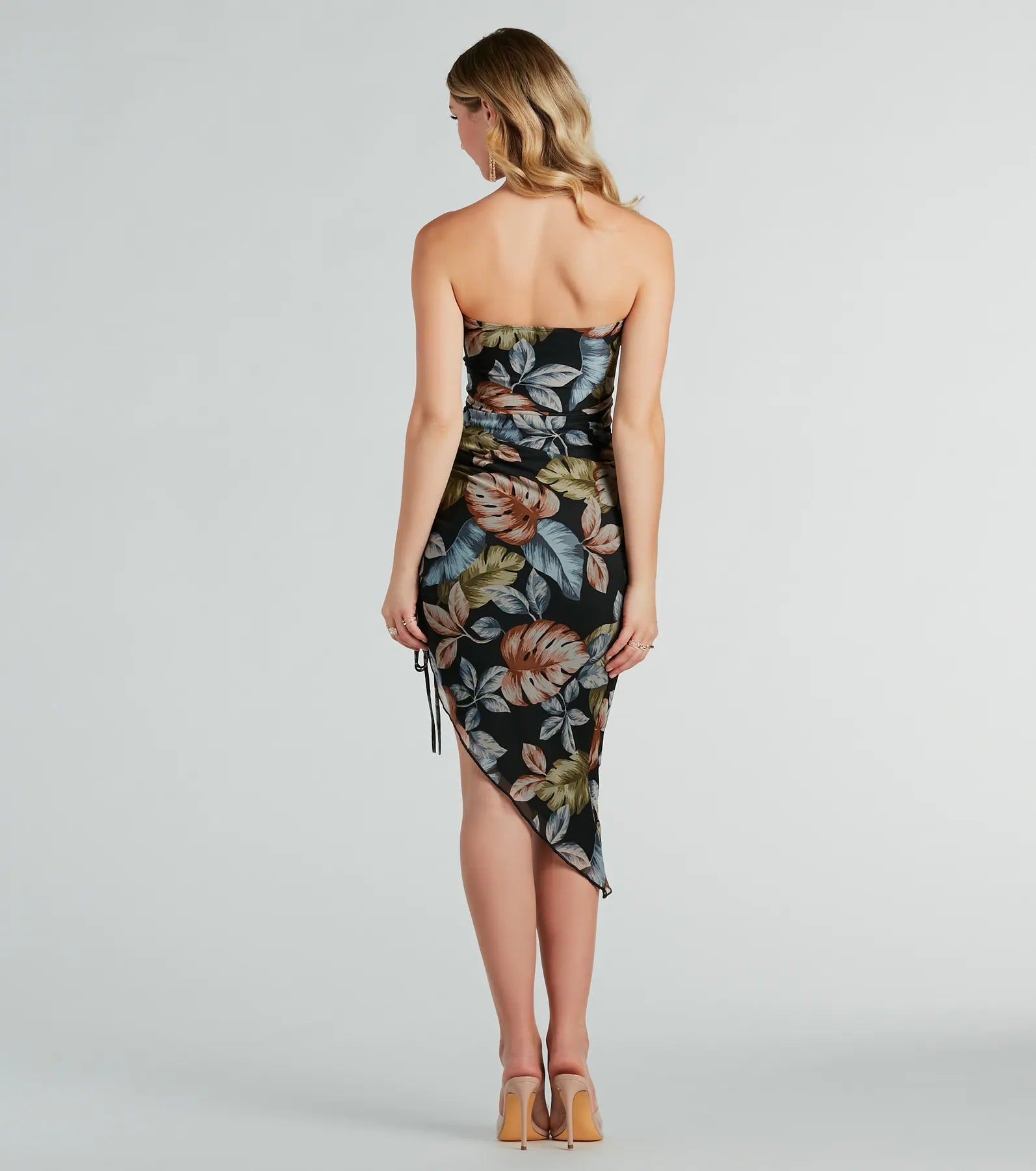 Premium Tropical Midi Dress - Strapless & Adjustable Fit