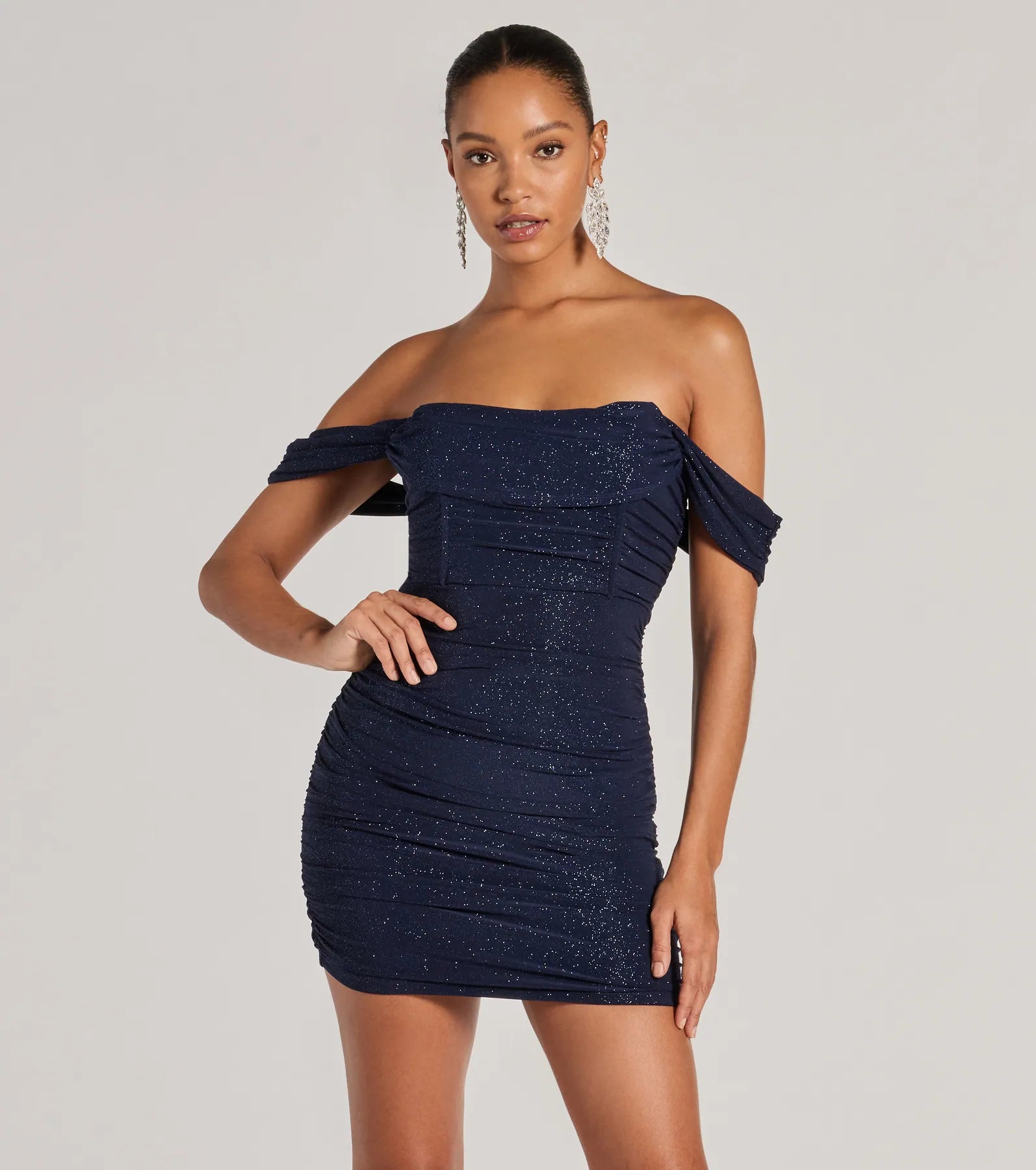 Ultimate Glam Glitter Off-The-Shoulder Mini Dress