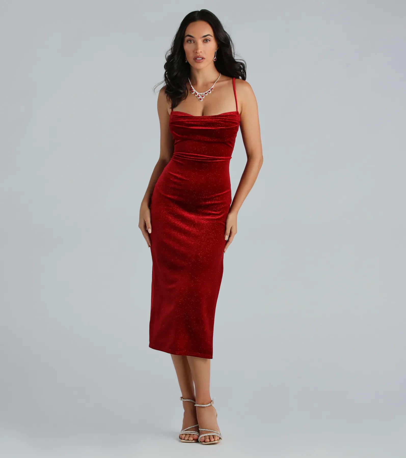 Premium Glitter Velvet Christina Midi Dress - Ultimate Formal Elegance