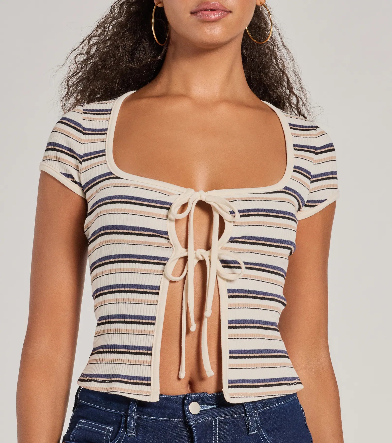 Ultimate Striped Tie-Front Crop Top - Premium Knit Style