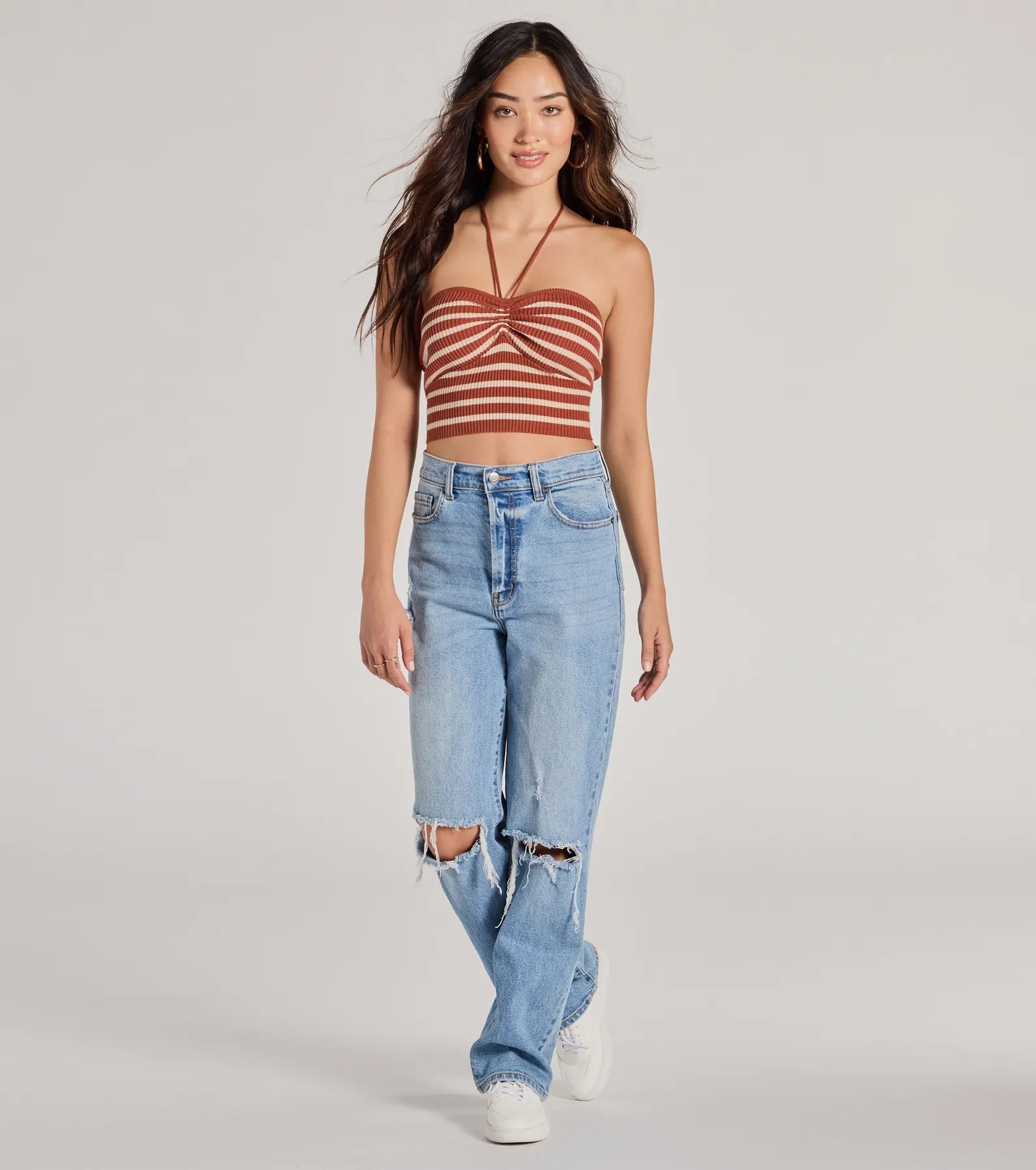 Ultimate Striped Halter Crop Top - Premium Rib Knit