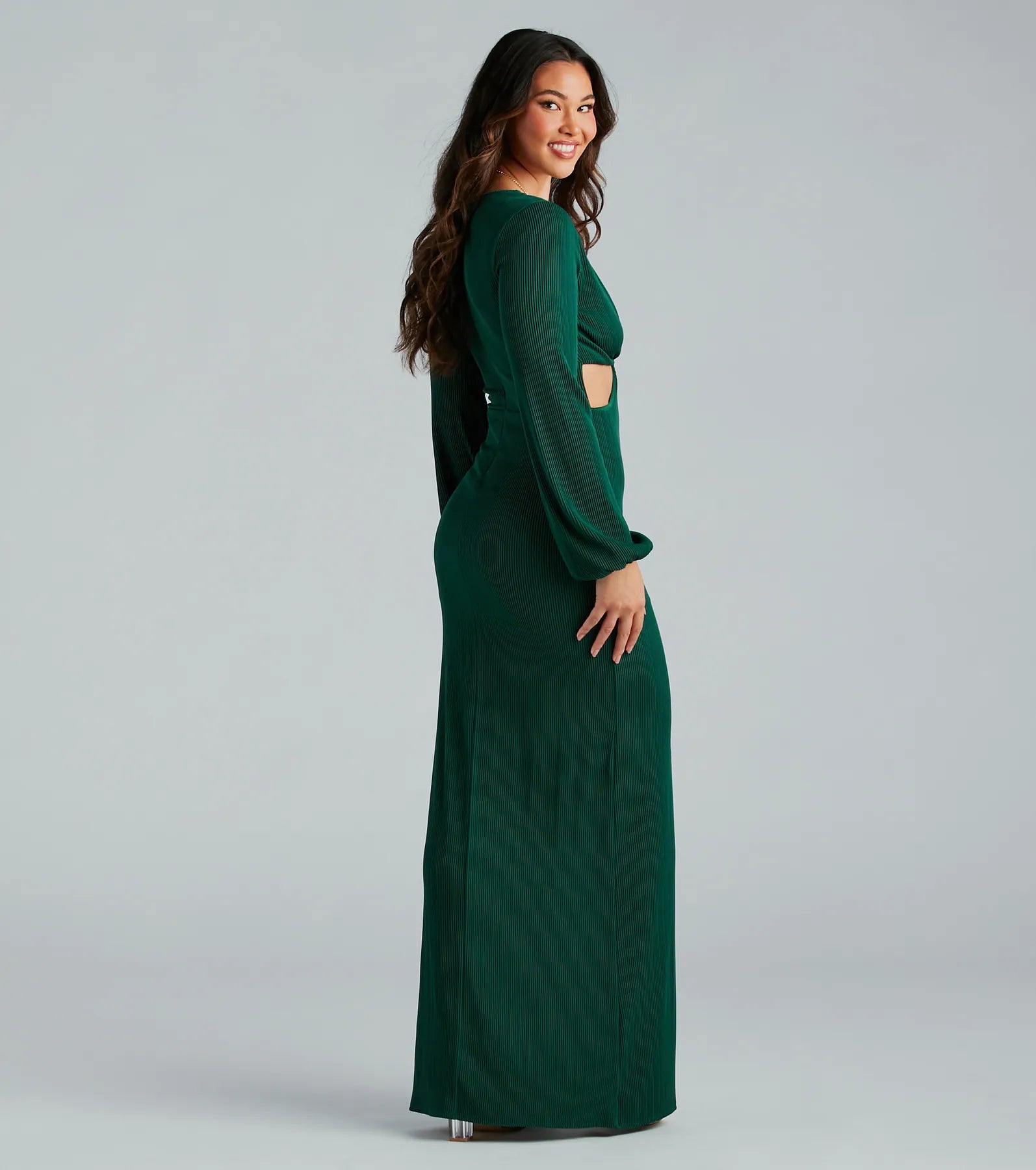 Premium Marsha Elegant Long Sleeve Cutout Evening Dress