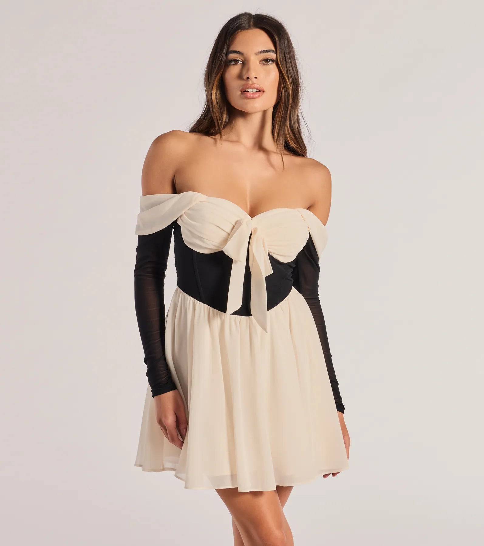 Ultimate Chic Bow Detail Off-The-Shoulder Skater Dress