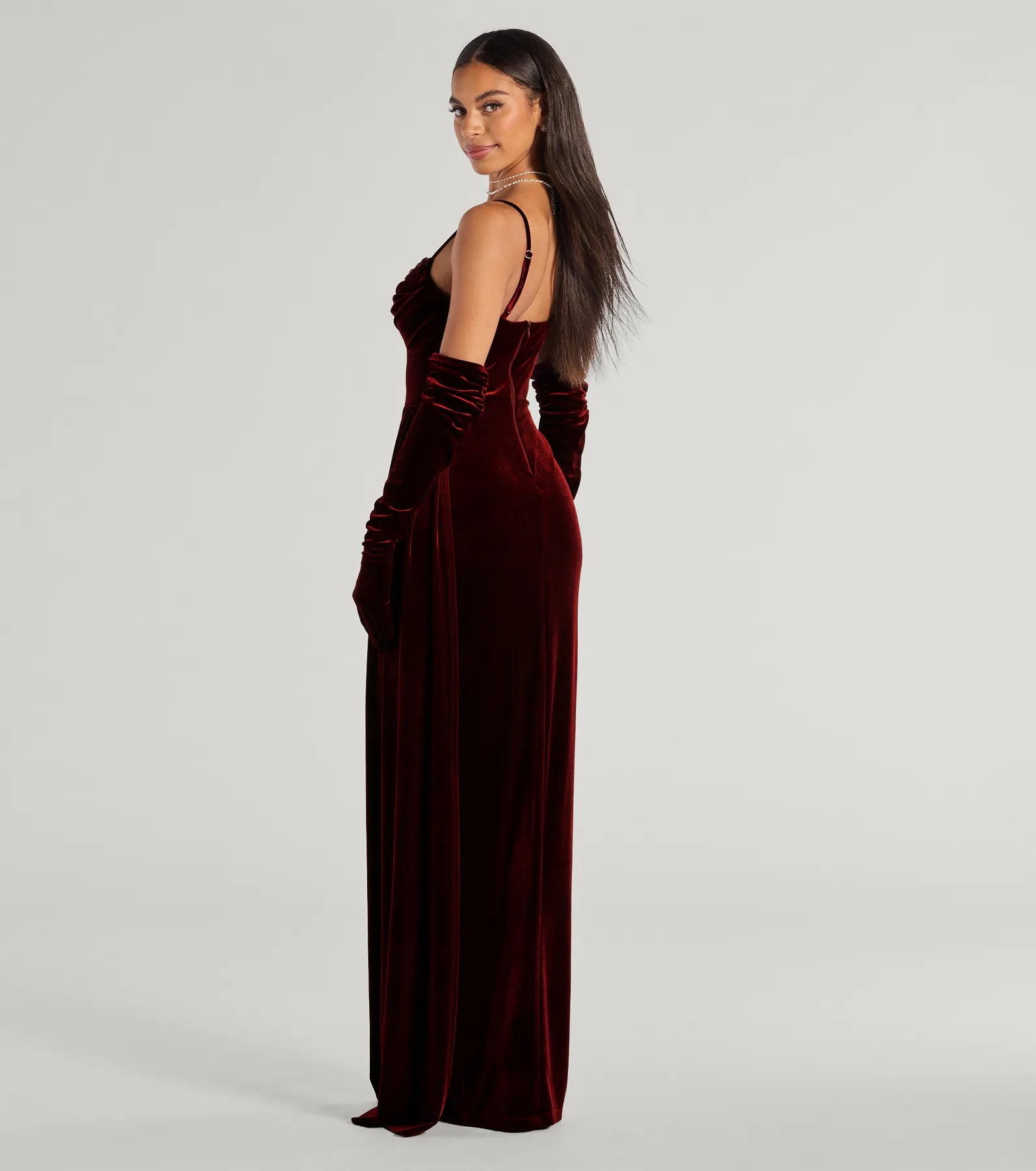 Premium Inez Velvet Beaded Gown with Gloves - Ultimate Formal Elegance