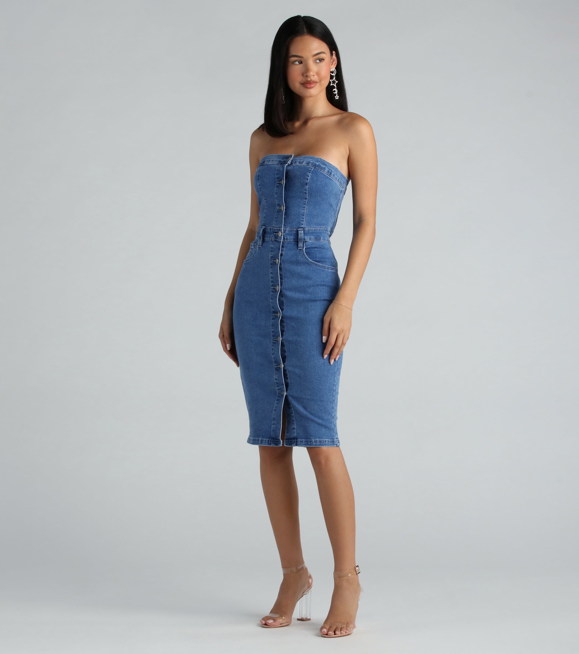 Ultimate Denim Strapless Midi Dress - Effortless Elegance