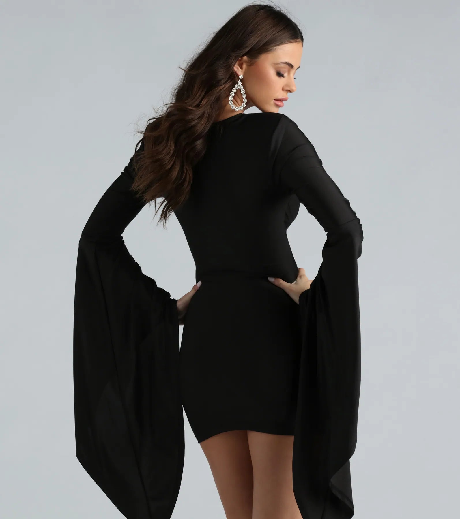 Ultimate Glamour V-Neck Bell Sleeve Mini Dress