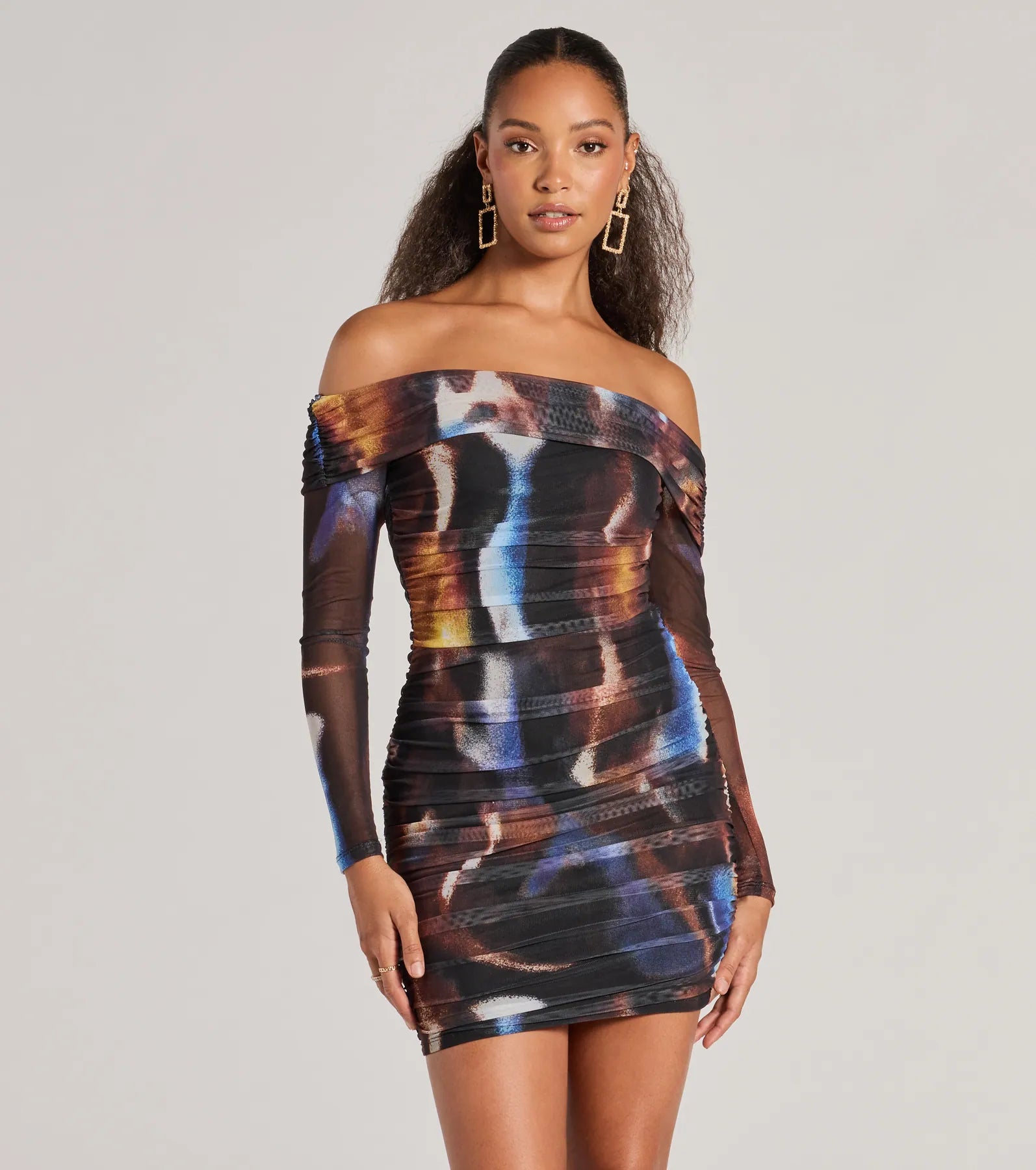 Ultimate Abstract Off-The-Shoulder Mini Dress - Always On Trend