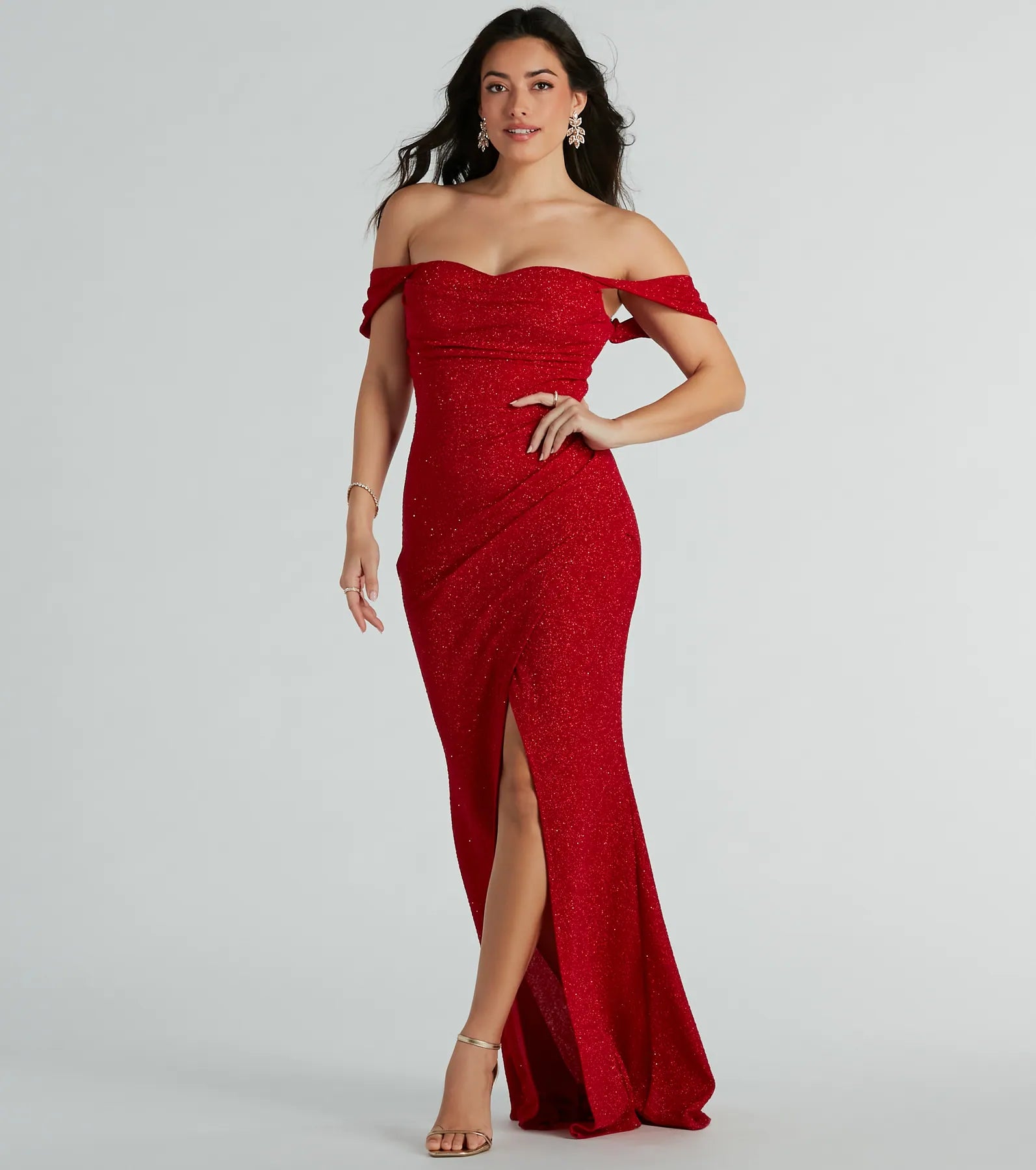 Ultimate Airlie Glitter Off-The-Shoulder Prom Dress