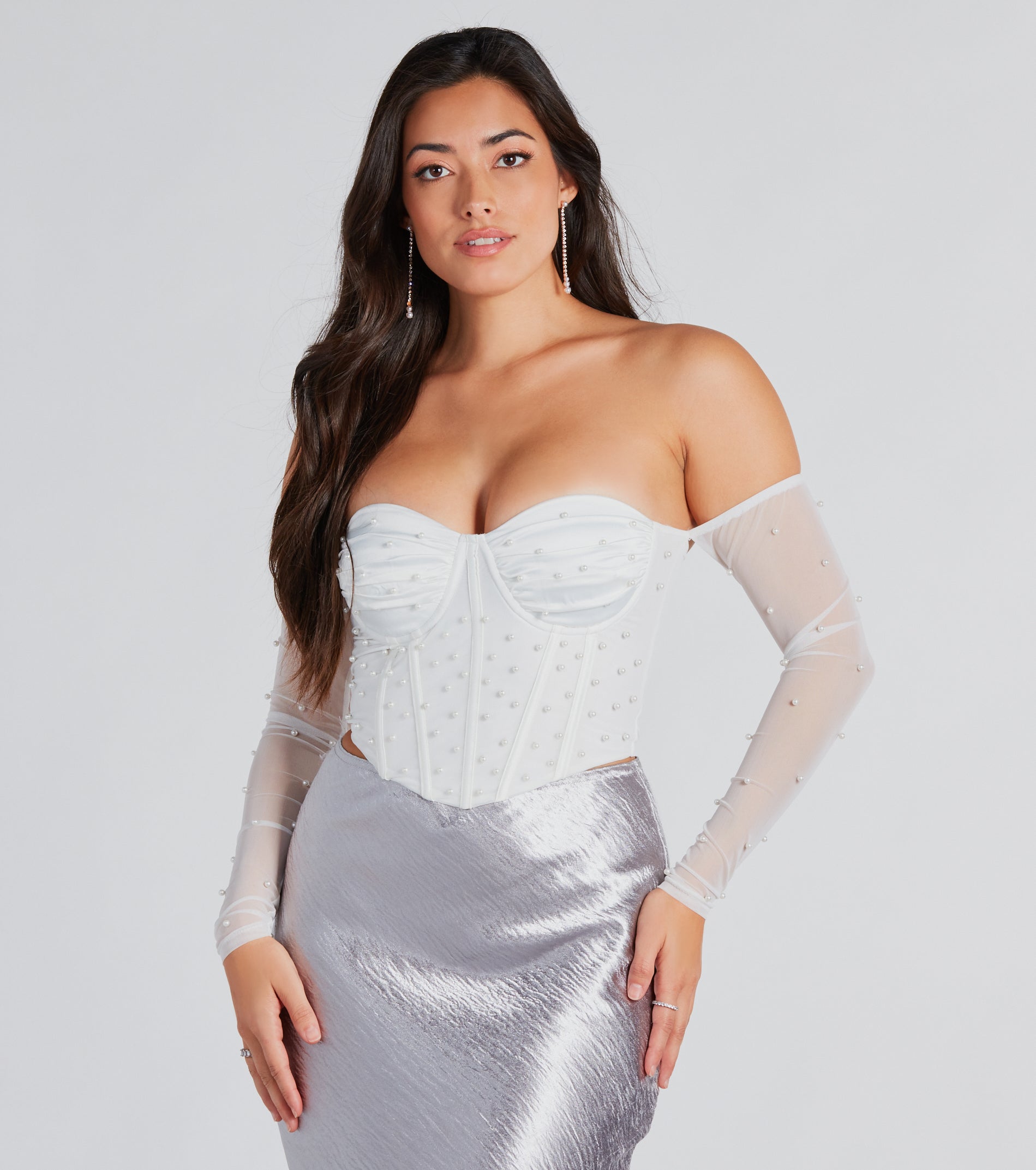 Ultimate Glam Bombshell Faux Pearl Mesh Bustier