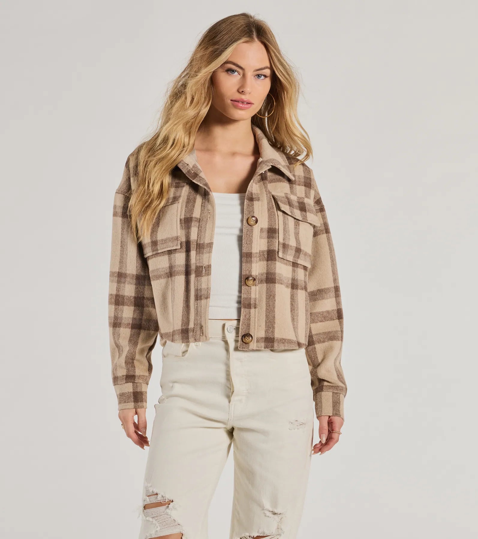 Ultimate Plaid Oversized Cropped Shacket - Premium Woven Style