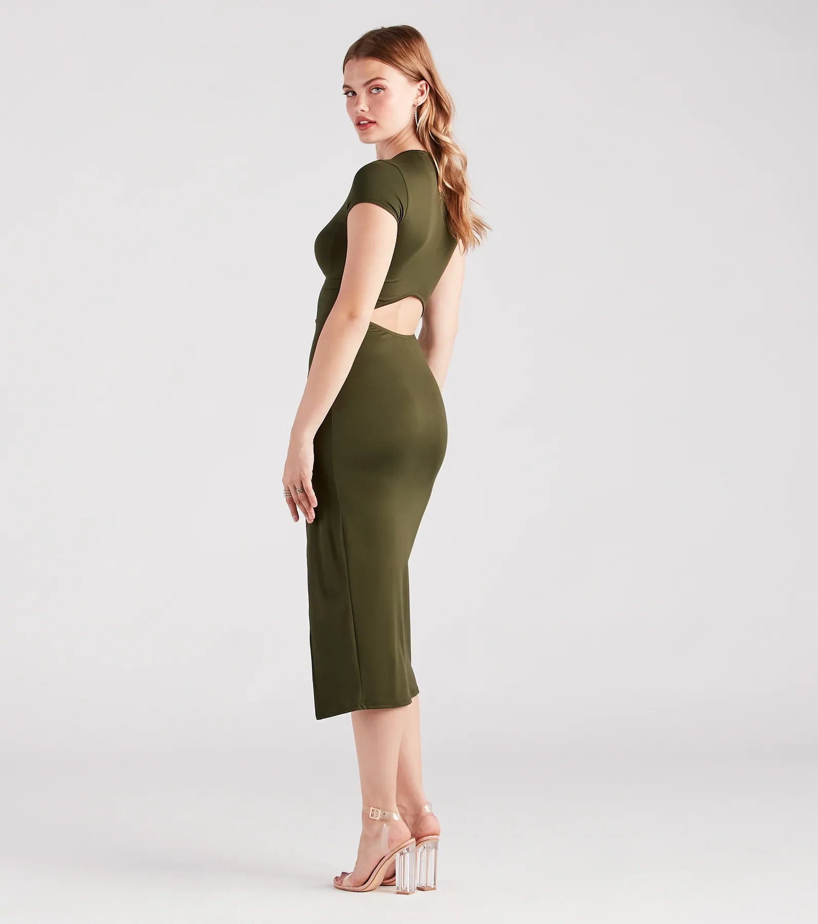 Ultimate Elegance Crew Neck Slit Midi Dress