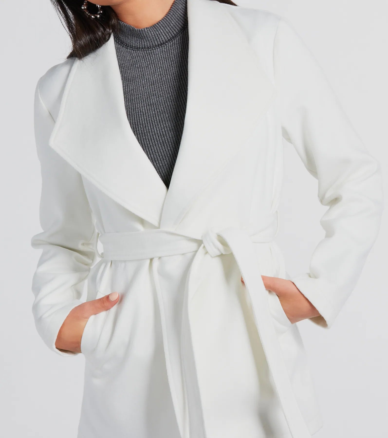 Premium Faux Wool Belted Trench Coat - Urban Charm Edition