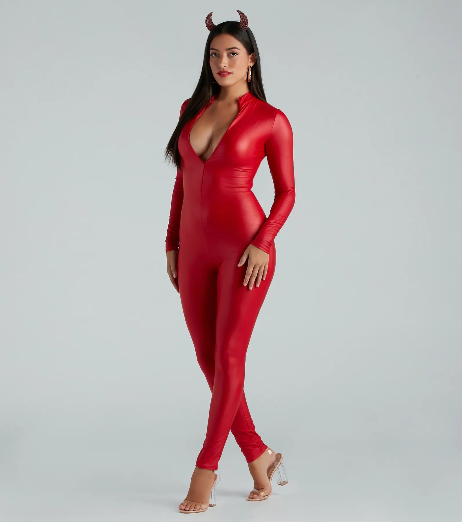 Ultimate Faux Leather Mock Neck Catsuit - Edgy & Form-Fitting