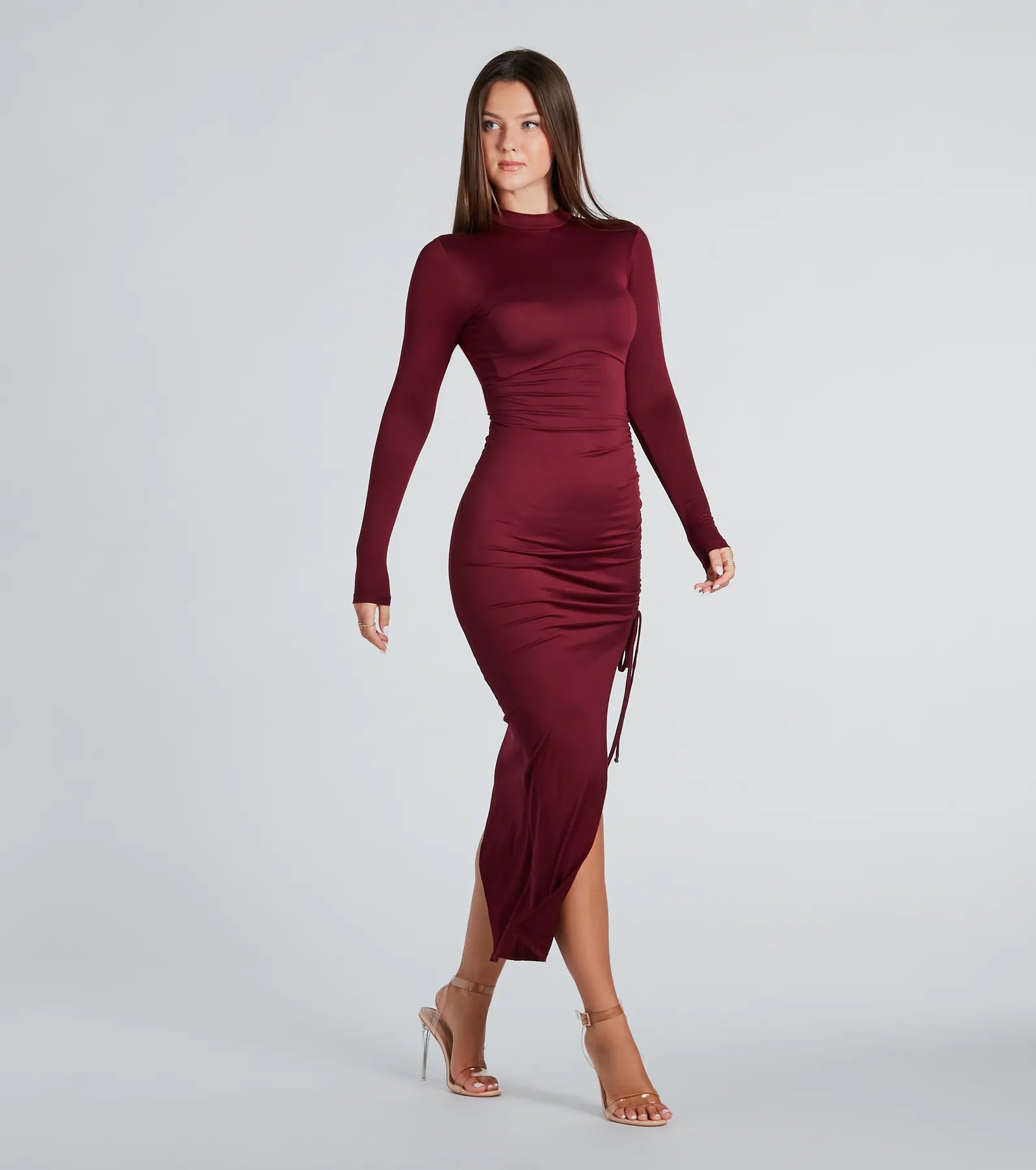 Ultimate Mock Neck High Slit Midi Dress - Winter Essential