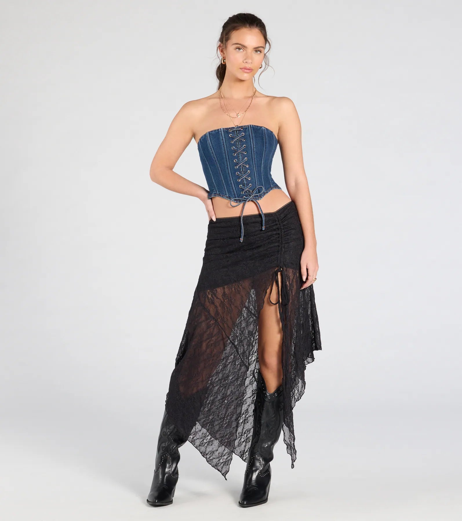 Premium Boho Sheer Lace Asymmetric Maxi Skirt - Ultimate Flowy Style