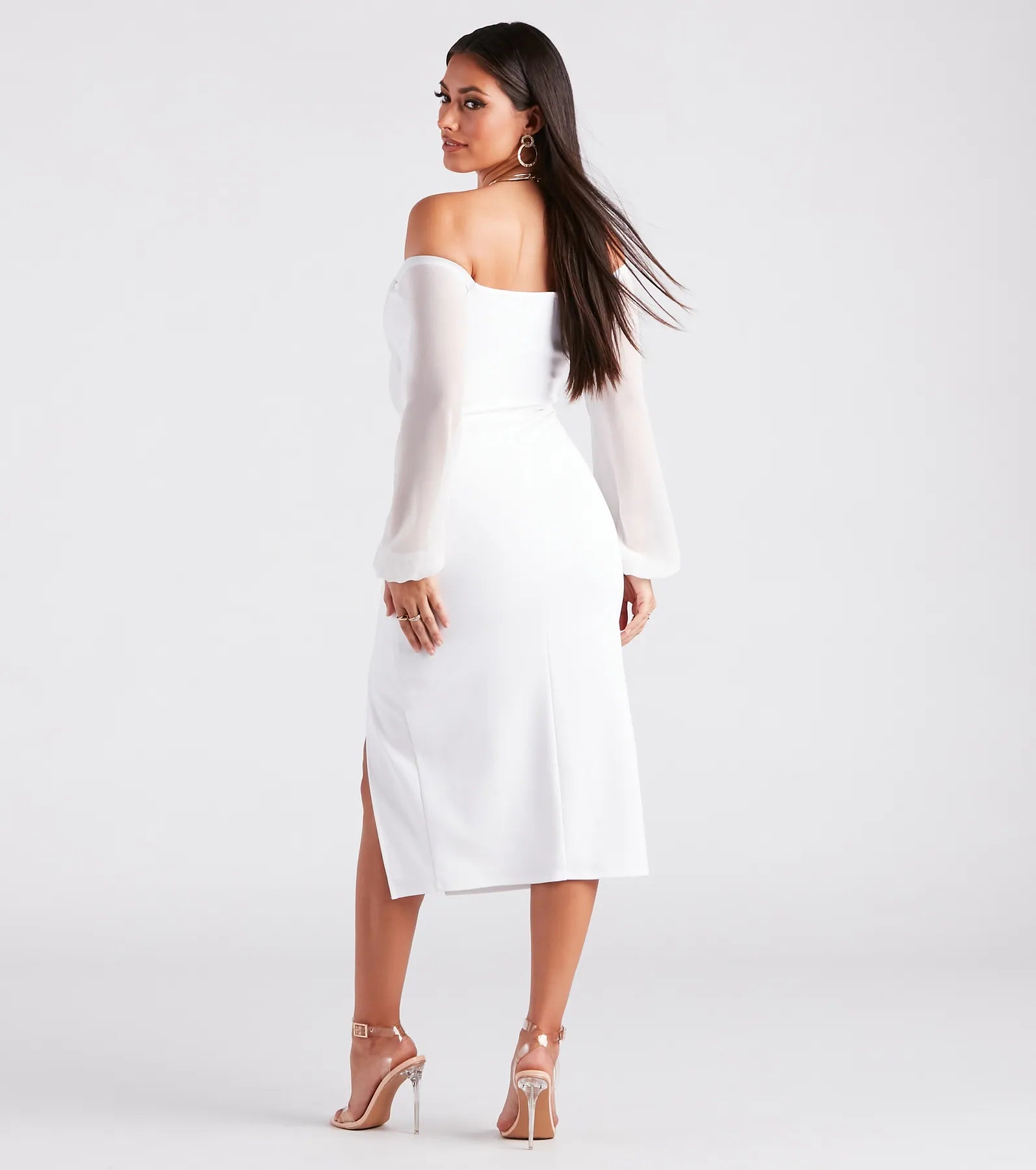 Premium Jolene Chiffon Off-The-Shoulder Midi Dress - Ultimate Elegance