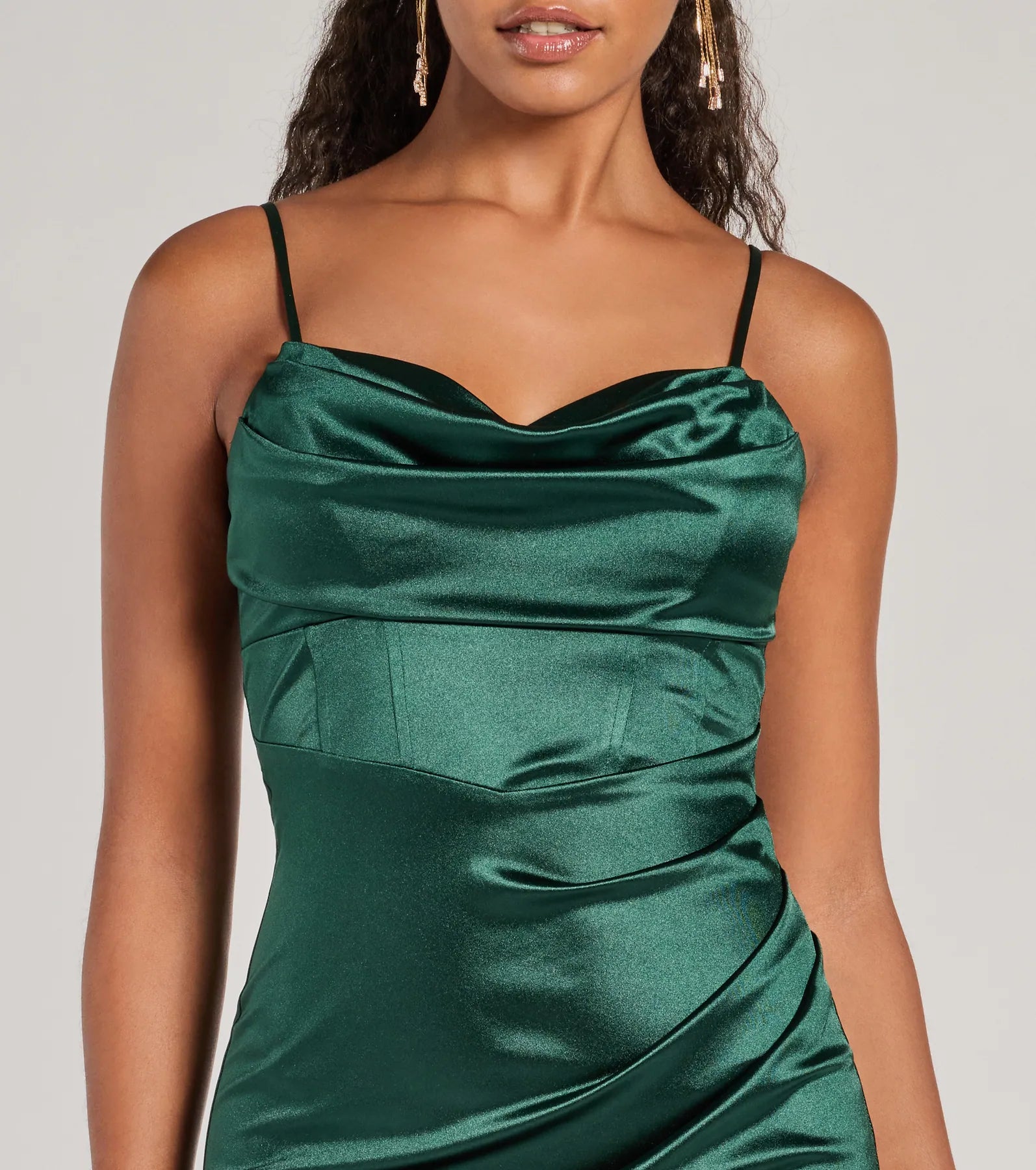 Iliana Premium Satin Corset Dress with High Slit