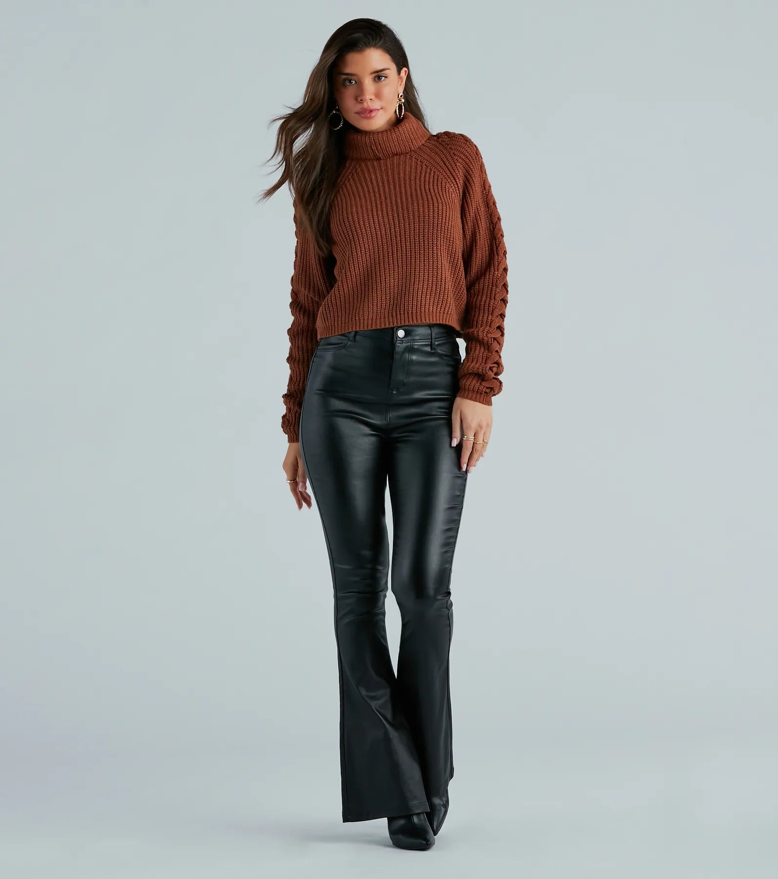 Ultimate Fall Turtleneck Sweater with Braided Sleeves