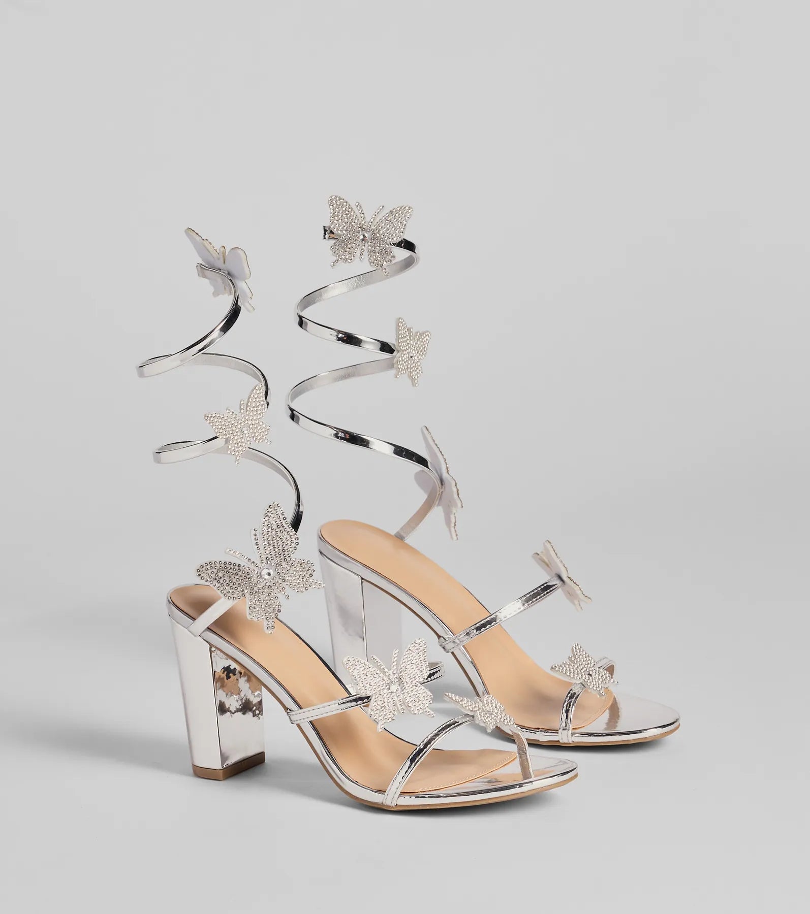 Ultimate Flutter & Shine Spiral Block Heels - Premium Metallic Design