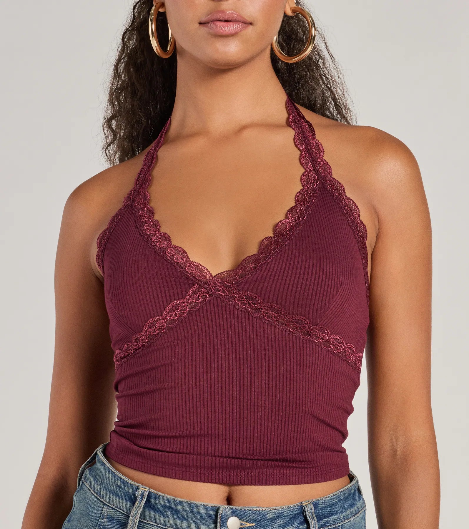 Premium Lace Trim Knit Halter Top - Ultimate Comfort & Style