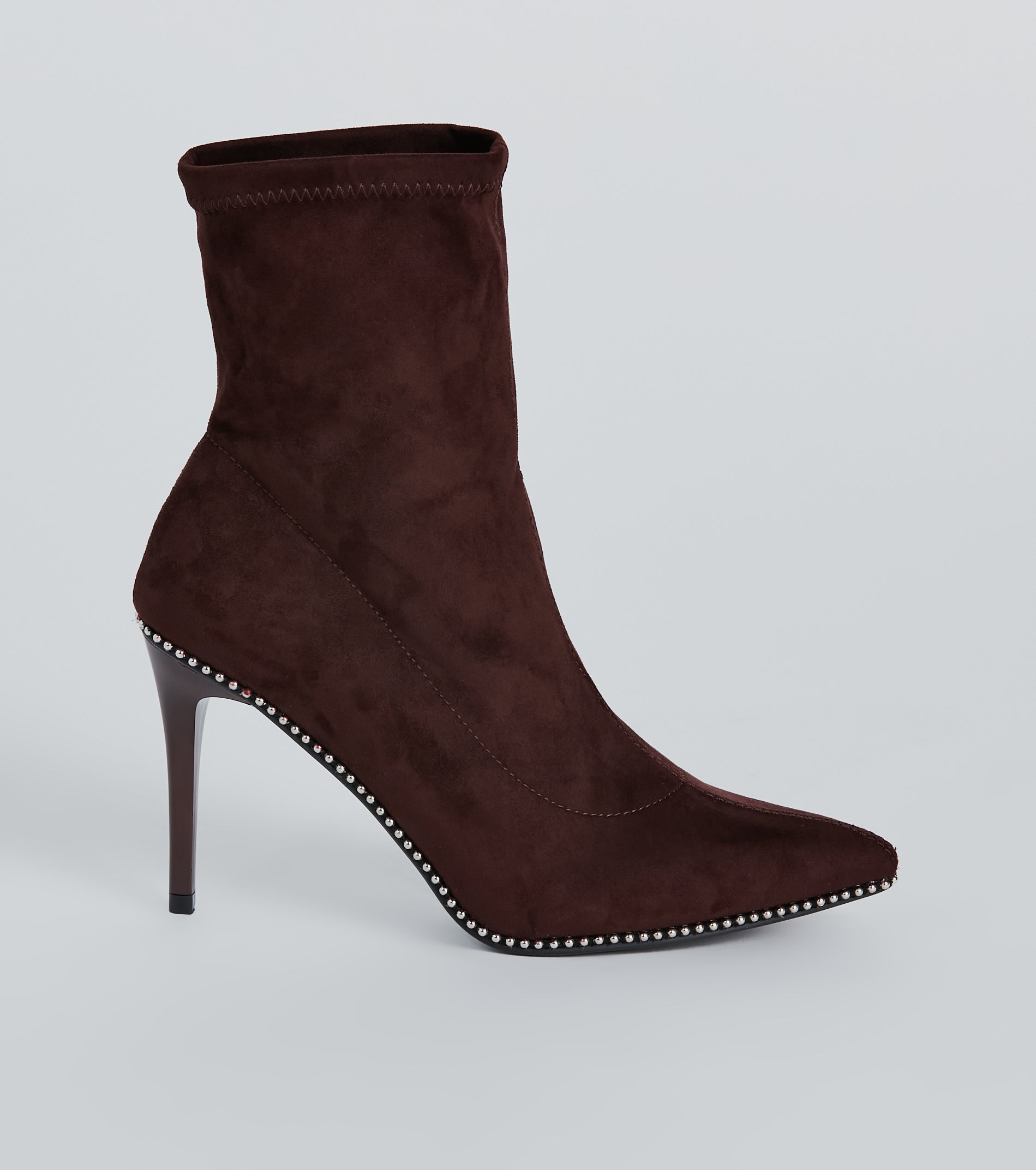 Premium Faux Suede Stiletto Booties with Stud Trim