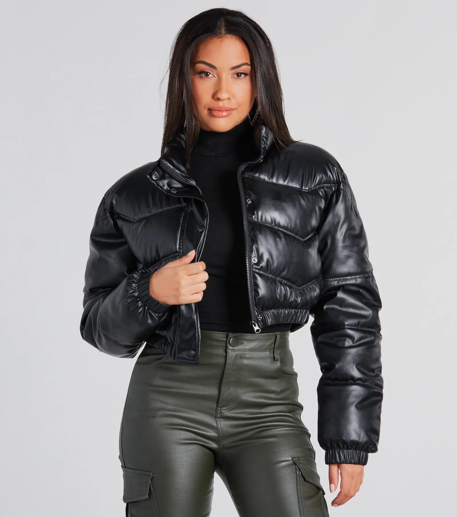 Premium Faux Leather Quilted Puffer Jacket - Ultimate Style Upgrade